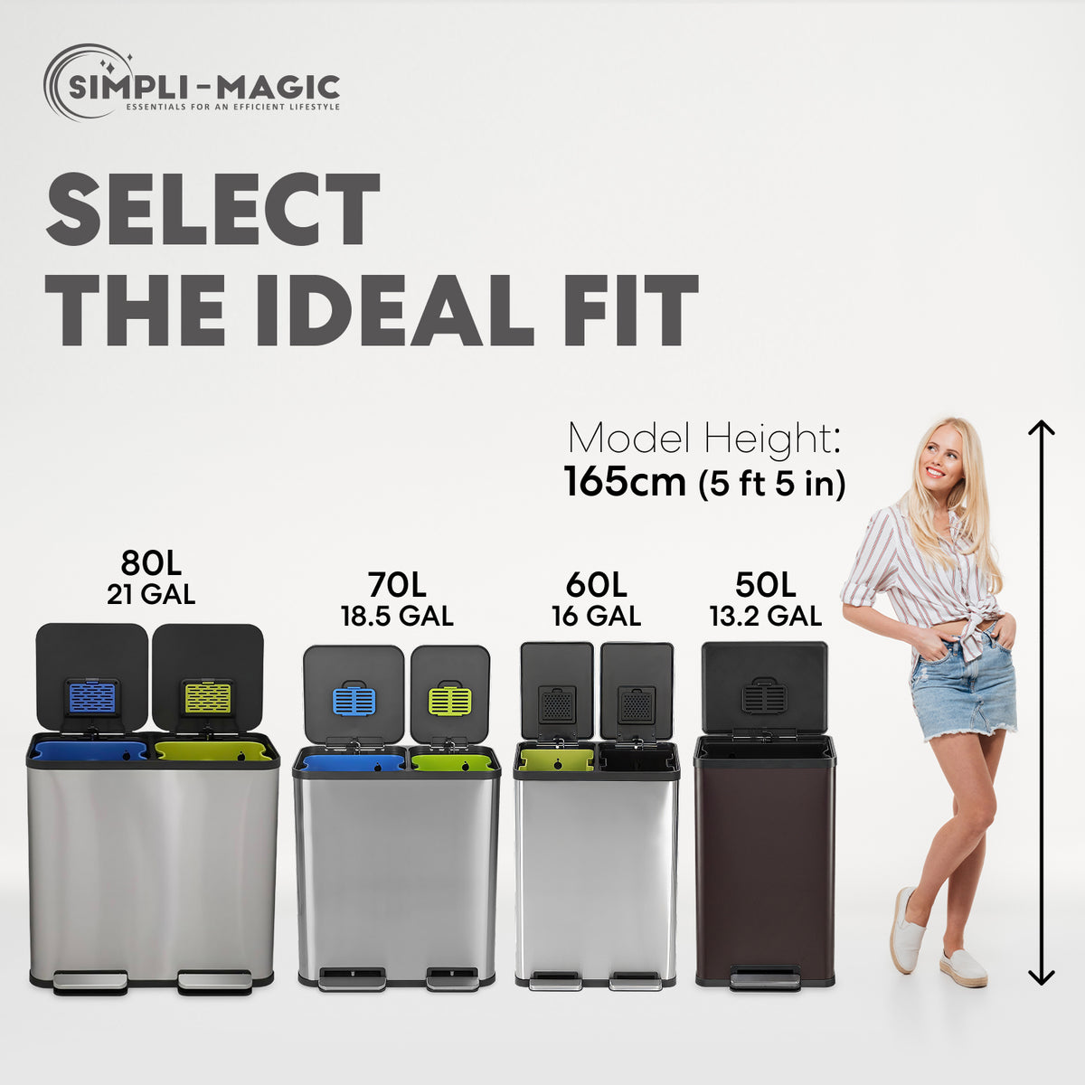 50 Liter / 13.2 Gallon Soft-Close, Smudge Resistant Trash Can with Foot Pedal and Built in Filter- Brown