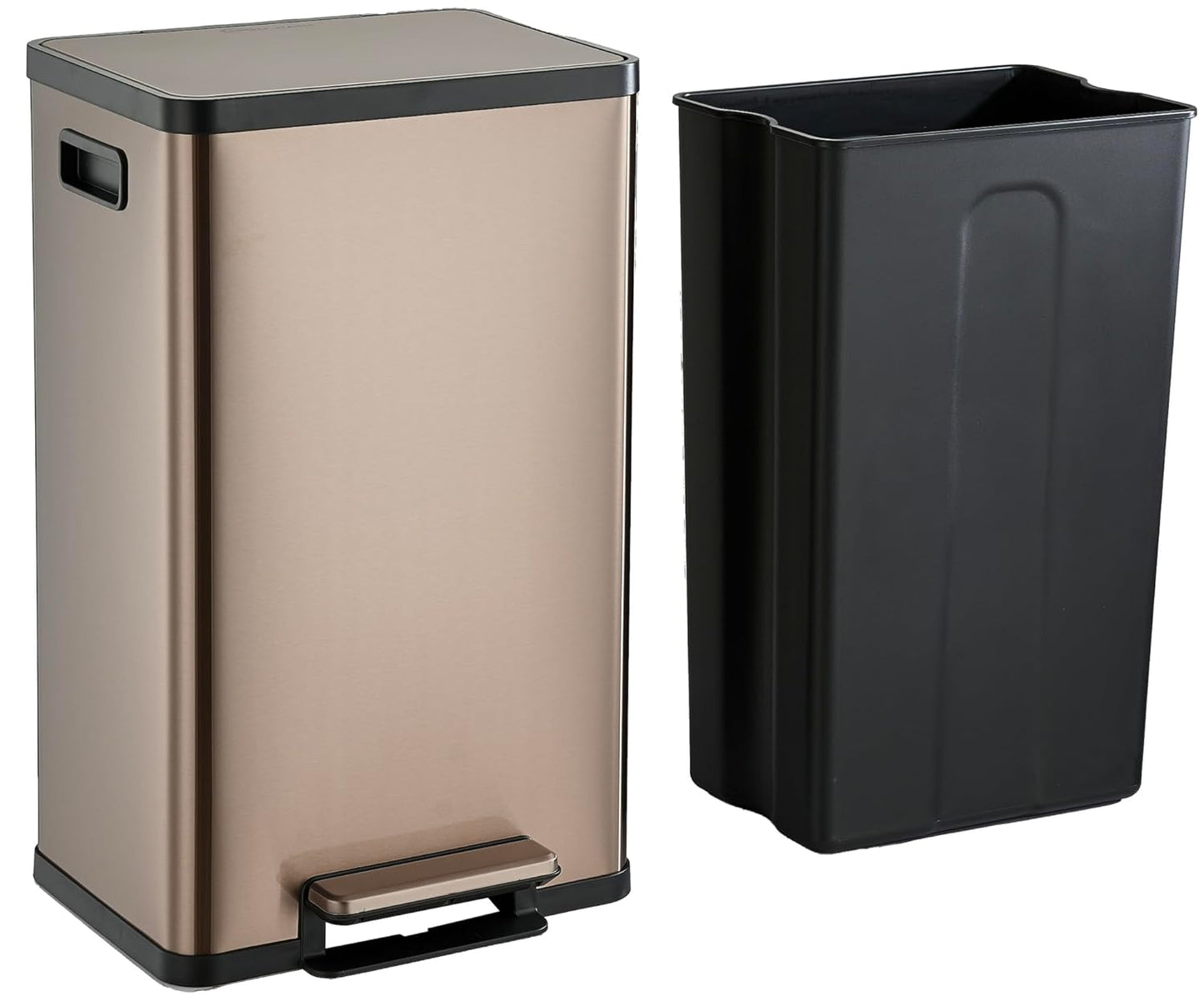 SIMPLI-MAGIC 13 Gallon/50 Liter Kitchen Trash Can, Stainless Steel Step-On Garbage Bin with Side Handles, Built-In Odor Filter Holder & Removable Inner Bucket for Kitchen & Office & Bedroom, Rose Gold