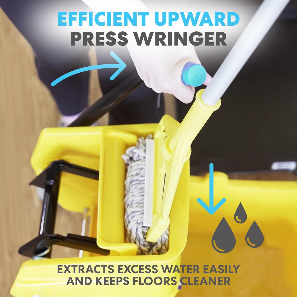 Simpli-Magic Upward Press Wringer Combo Commercial Mop Bucket on Wheels, 35 Quart,Yellow, Including Wet Floor Caution Sign and Mop Set 2 Pack