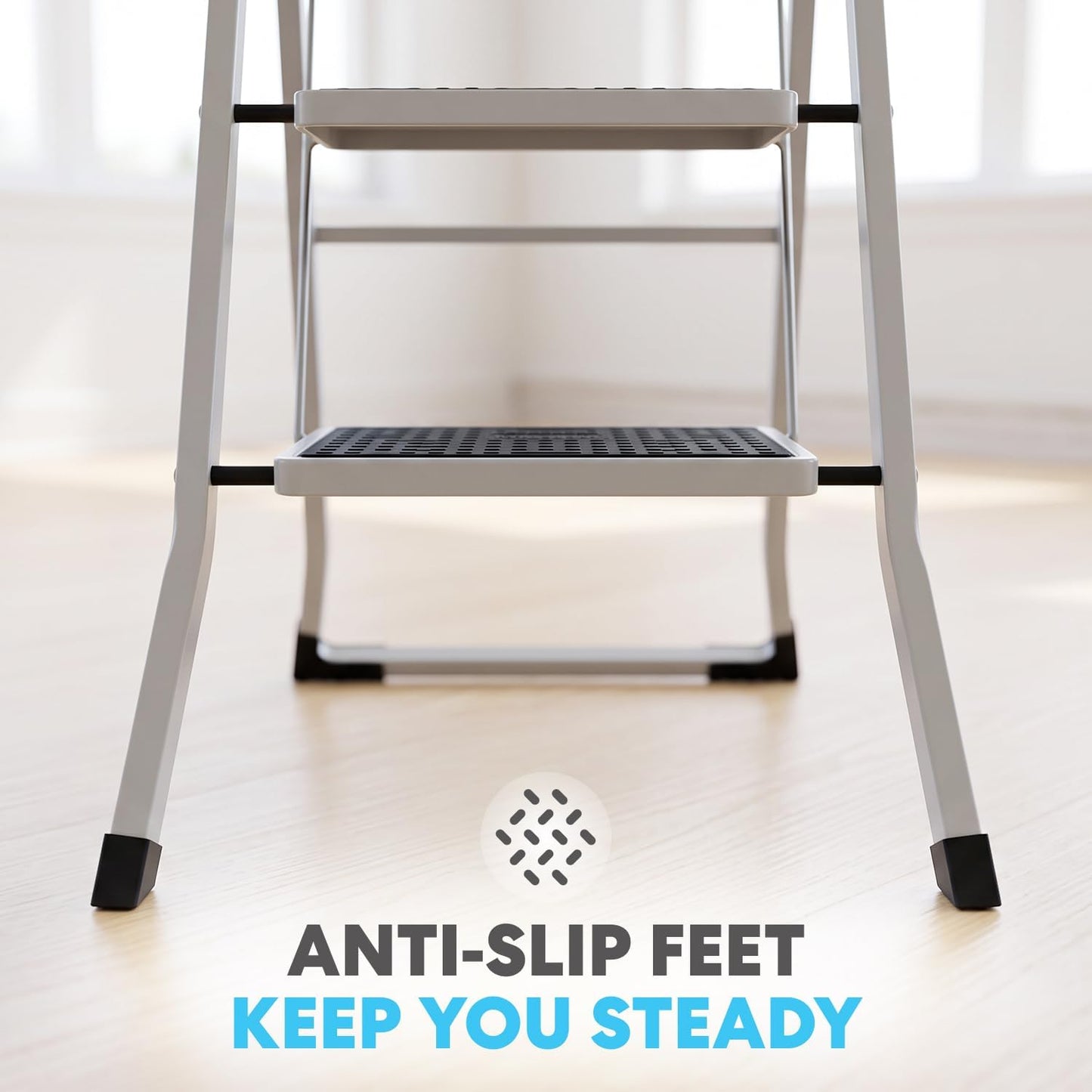 Simpli-Magic 2 Step Ladder 2 Pack, Folding Step Stool for Adults, Tested to 800 lb, Wide Anti-Slip Steps, Steel Frame, White