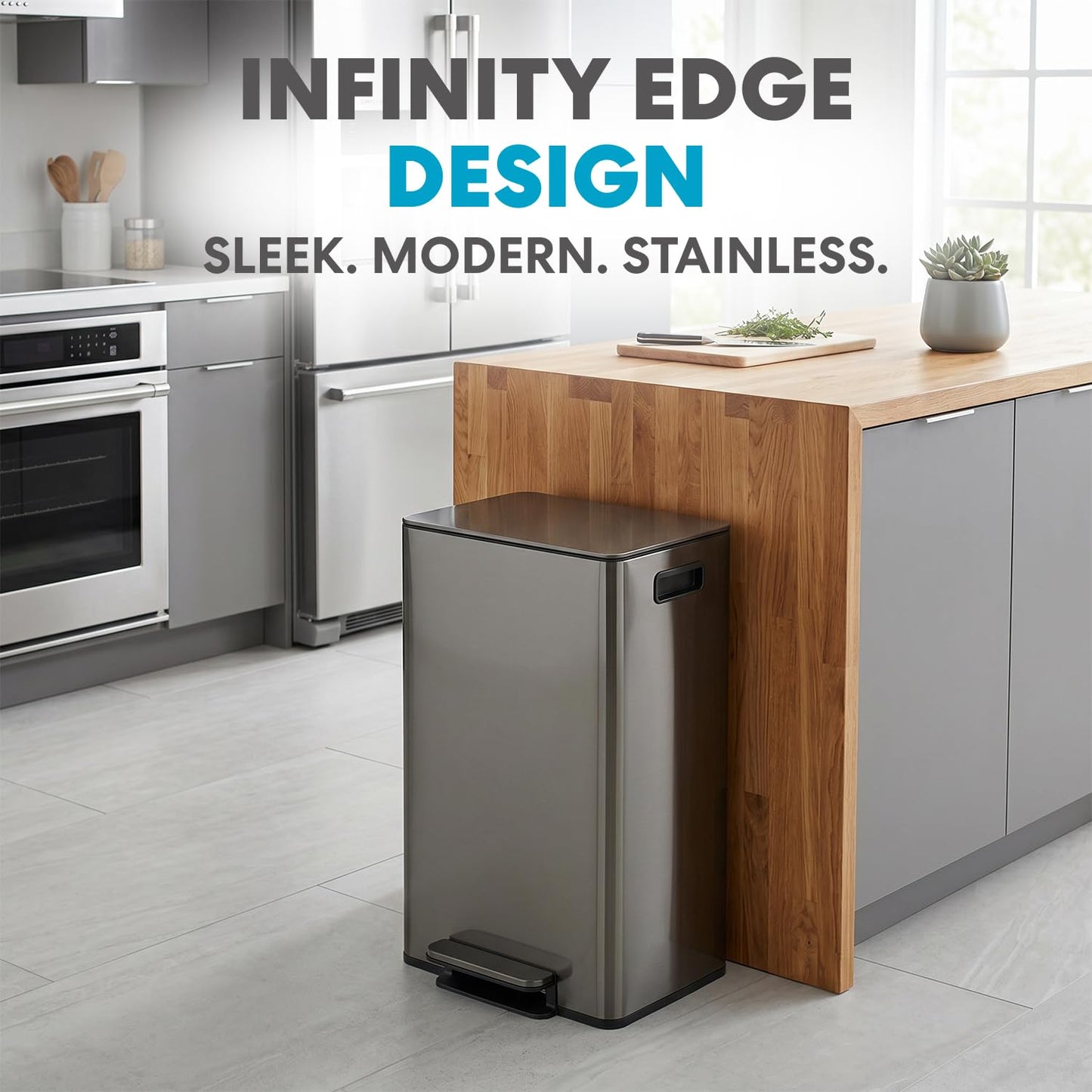 Simpli-Magic 13 Gallon / 50L Step Trash Can, Infinity Edge, Black