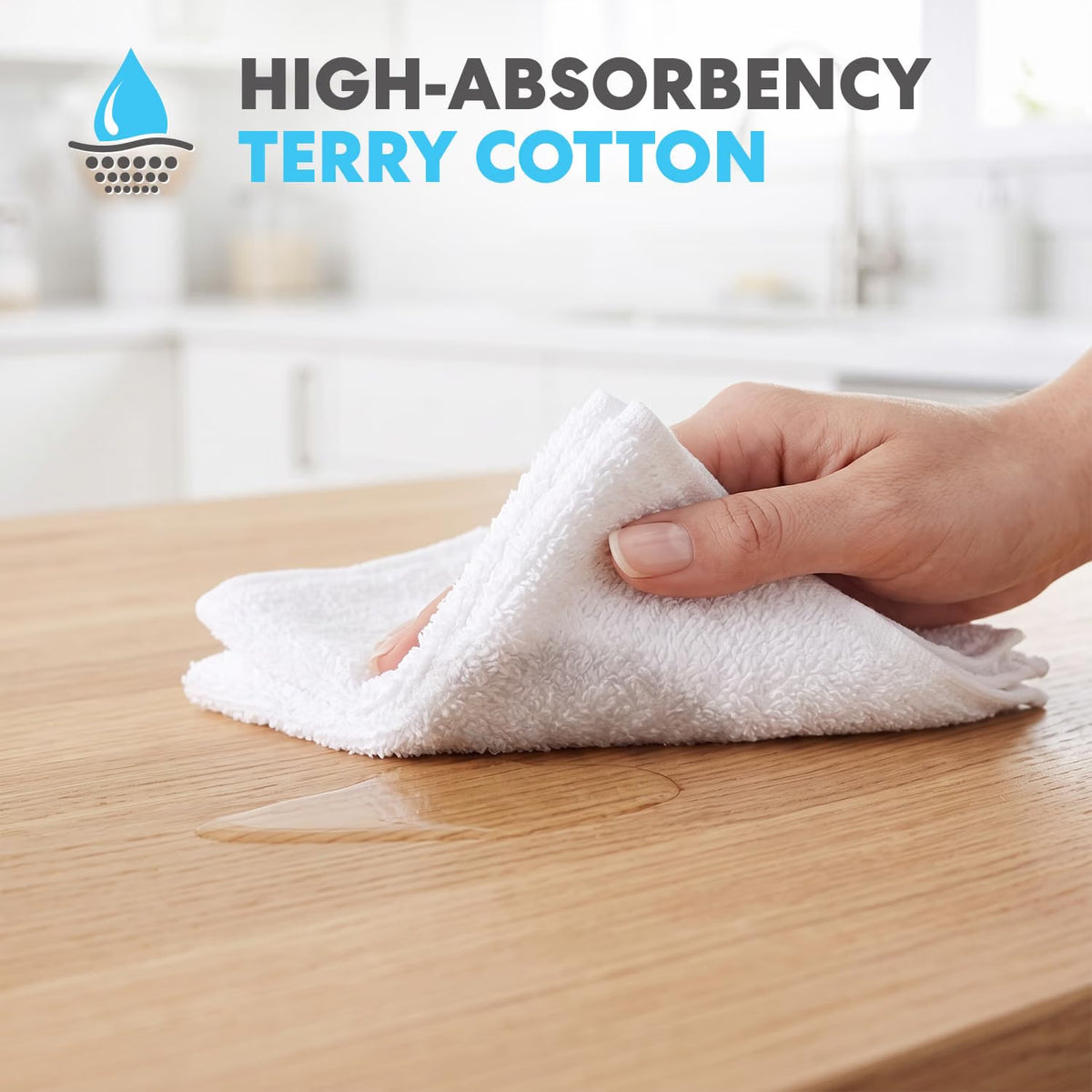 SIMPLI-MAGIC Cotton Terry Towels 13"x13" (50 Pack) – Highly Absorbent Soft Cleaning Rags – Commercial Terry Cloth for Kitchen, Bar, Restaurant (White)