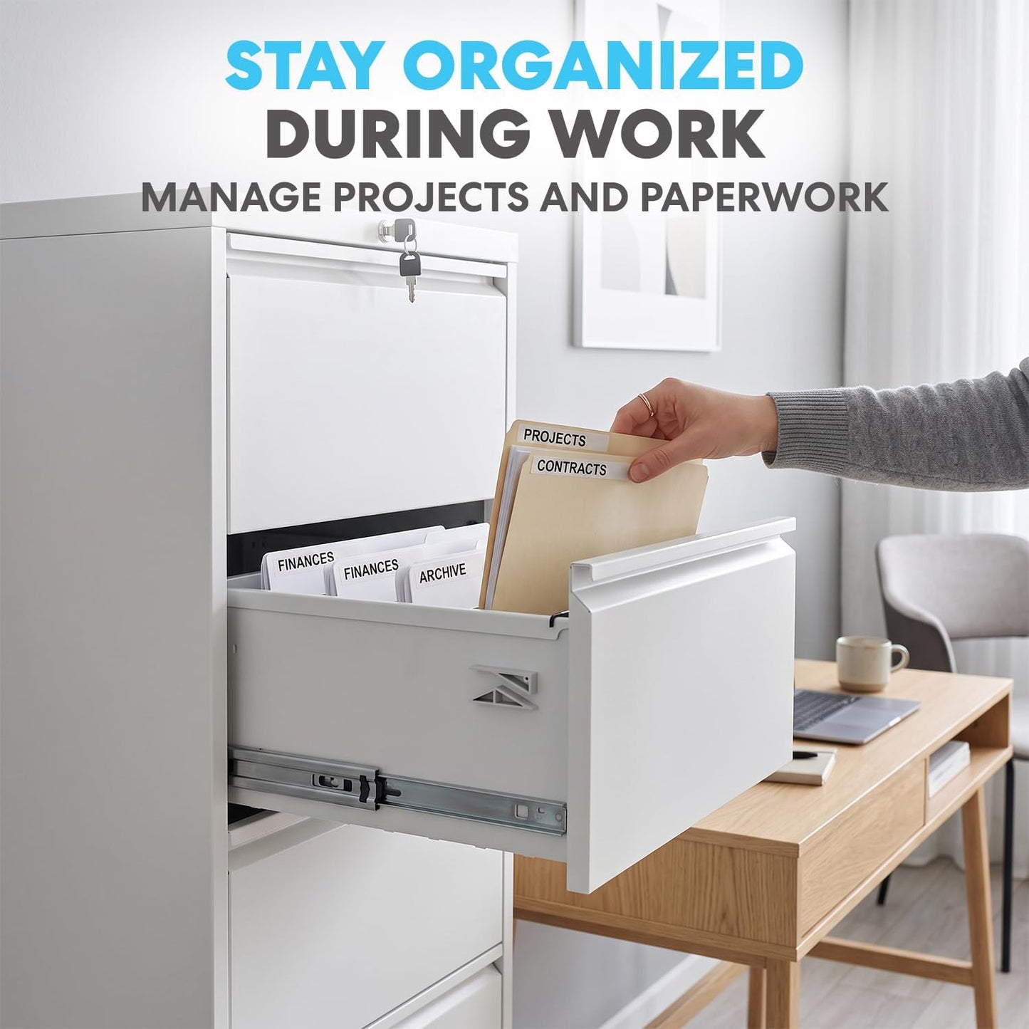 SIMPLI-MAGIC 4 Drawer Lateral Metal File Cabinet with Lock, White