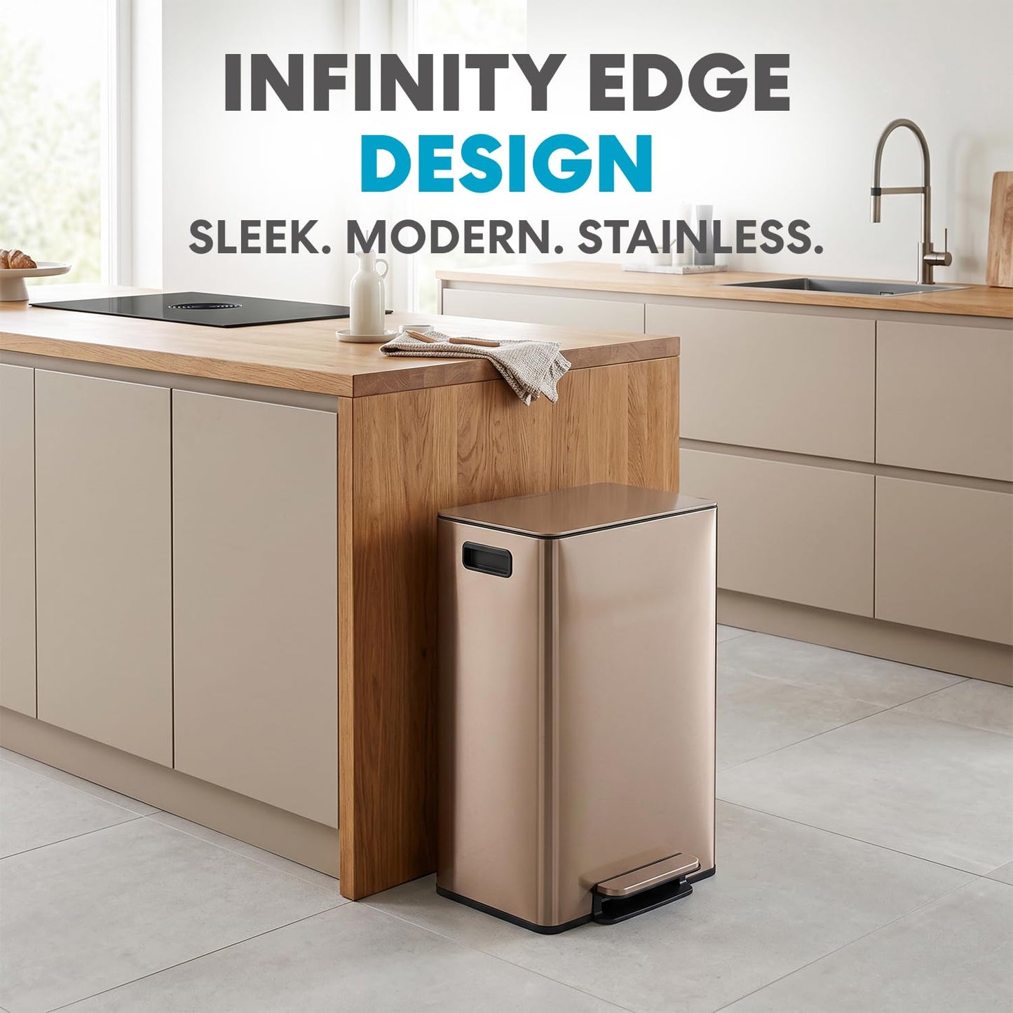 Simpli-Magic 13 Gallon / 50L Step Trash Can, Infinity Edge, Rose Gold