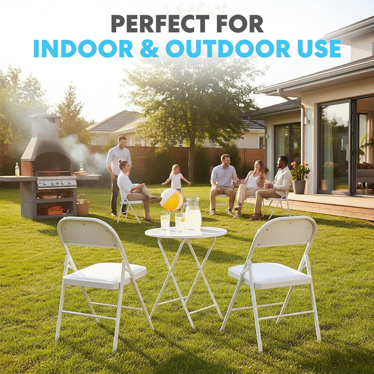 SIMPLI-Magic White Foldable Chairs with Cushion, 12-Pack Padded Folding Chairs for Indoor/Outdoor Parties, Events, Weddings, and Dining