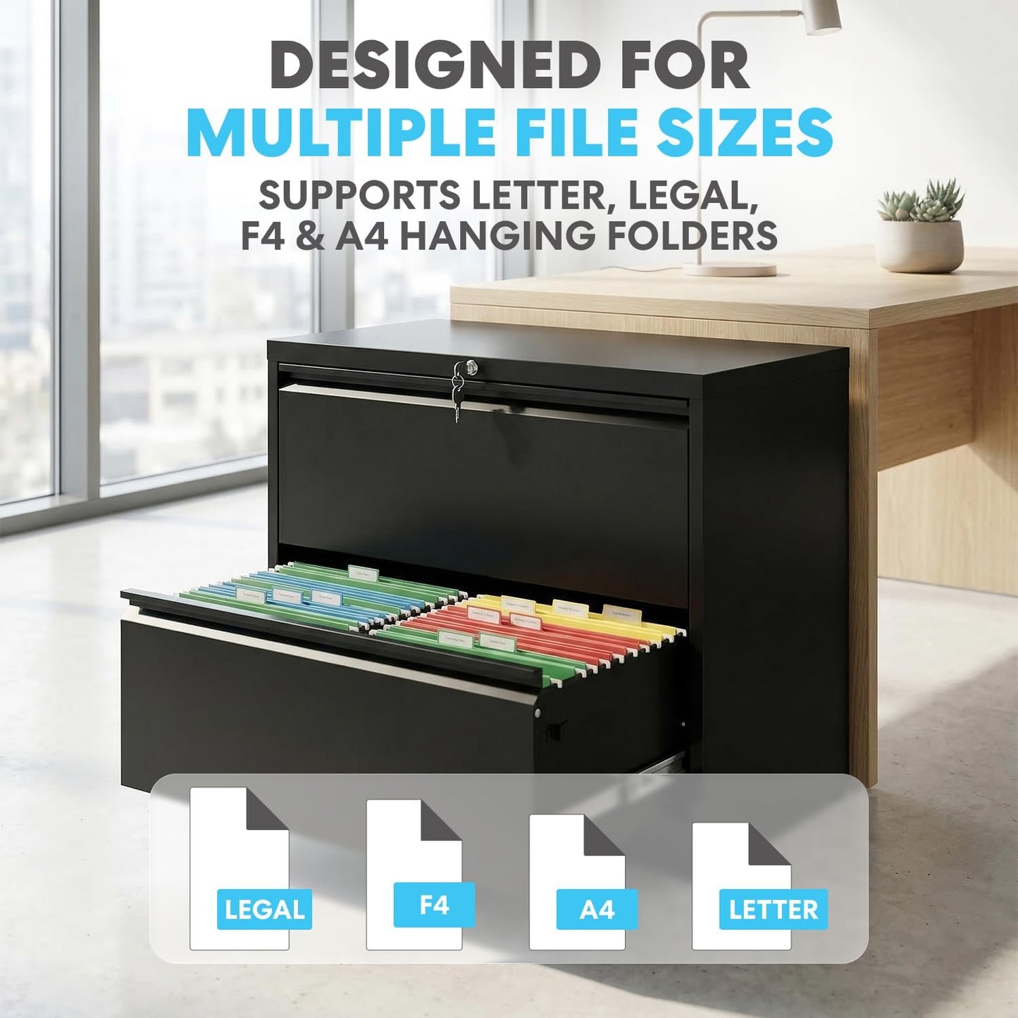 SIMPLI-MAGIC 2 Drawer Metal File Cabinet with Lock, Home Office, Black