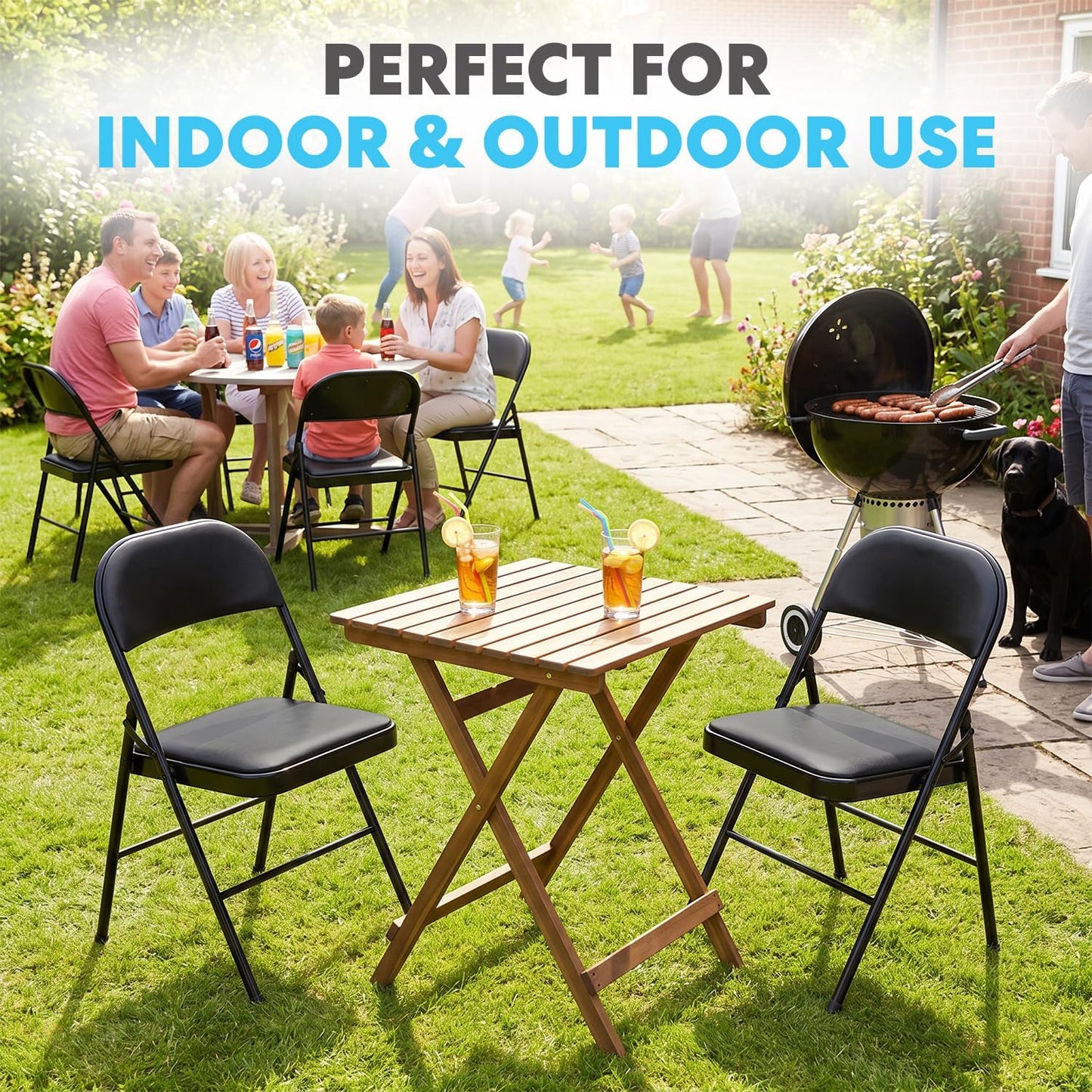 SIMPLI-Magic Black Foldable Chairs with Cushion, 12-Pack Padded Folding Chairs for Indoor/Outdoor Parties, Events, Weddings, and Dining