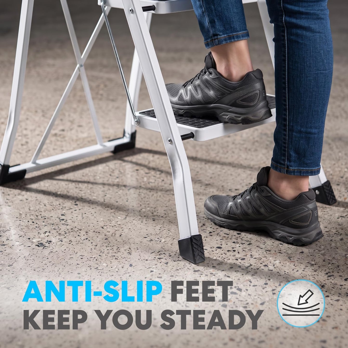 Simpli-Magic 4 Step Ladder 2 Pack, Folding Step Stool for Adults, Tested to 800 lb, Wide Anti-Slip Steps, Steel Frame, White