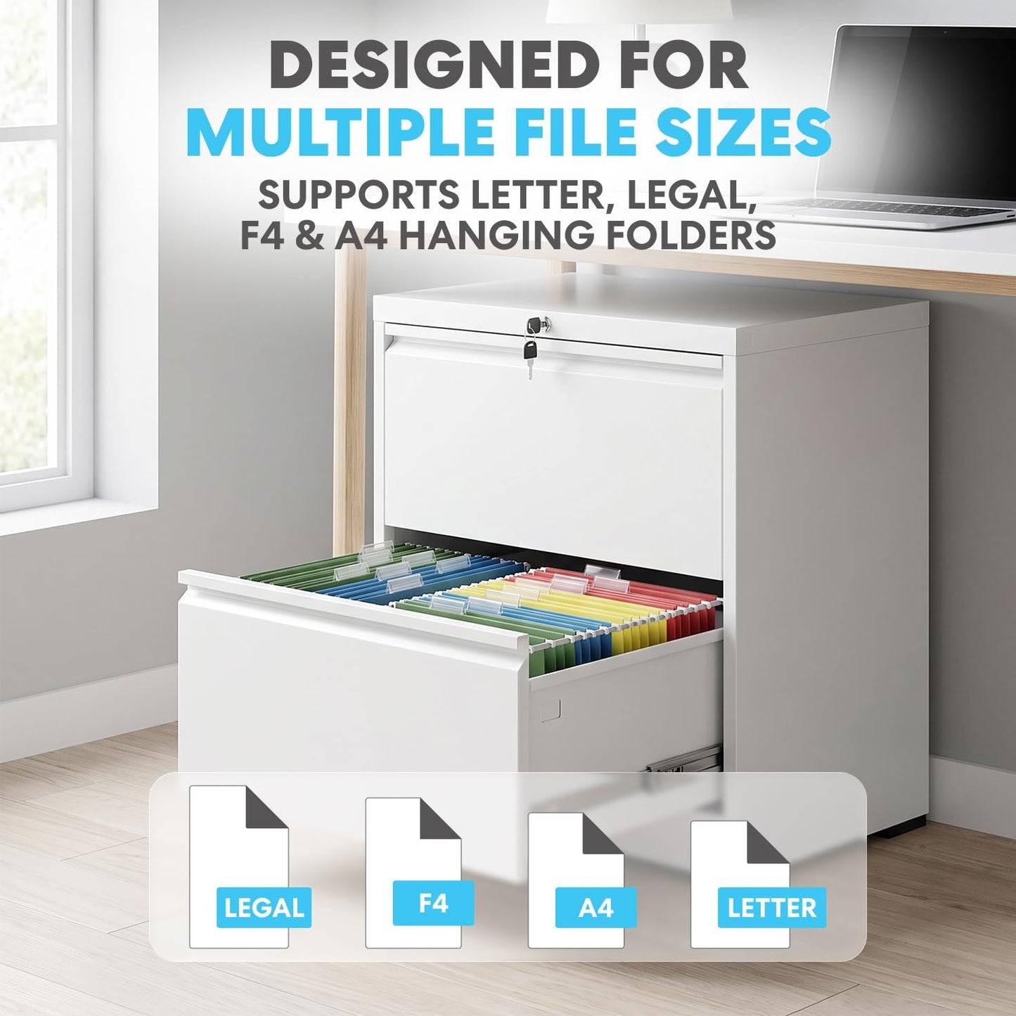 SIMPLI-MAGIC 2 Drawer Metal File Cabinet with Lock, Home Office, White