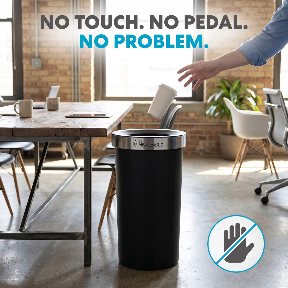 SIMPLI-MAGIC 16 Gallon (60L) Open Top Trash Can – Round Commercial Trash Can – Smudge-Resistant, Easy to Clean, Non-Skid Base, Stainless Steel (2 Pack)
