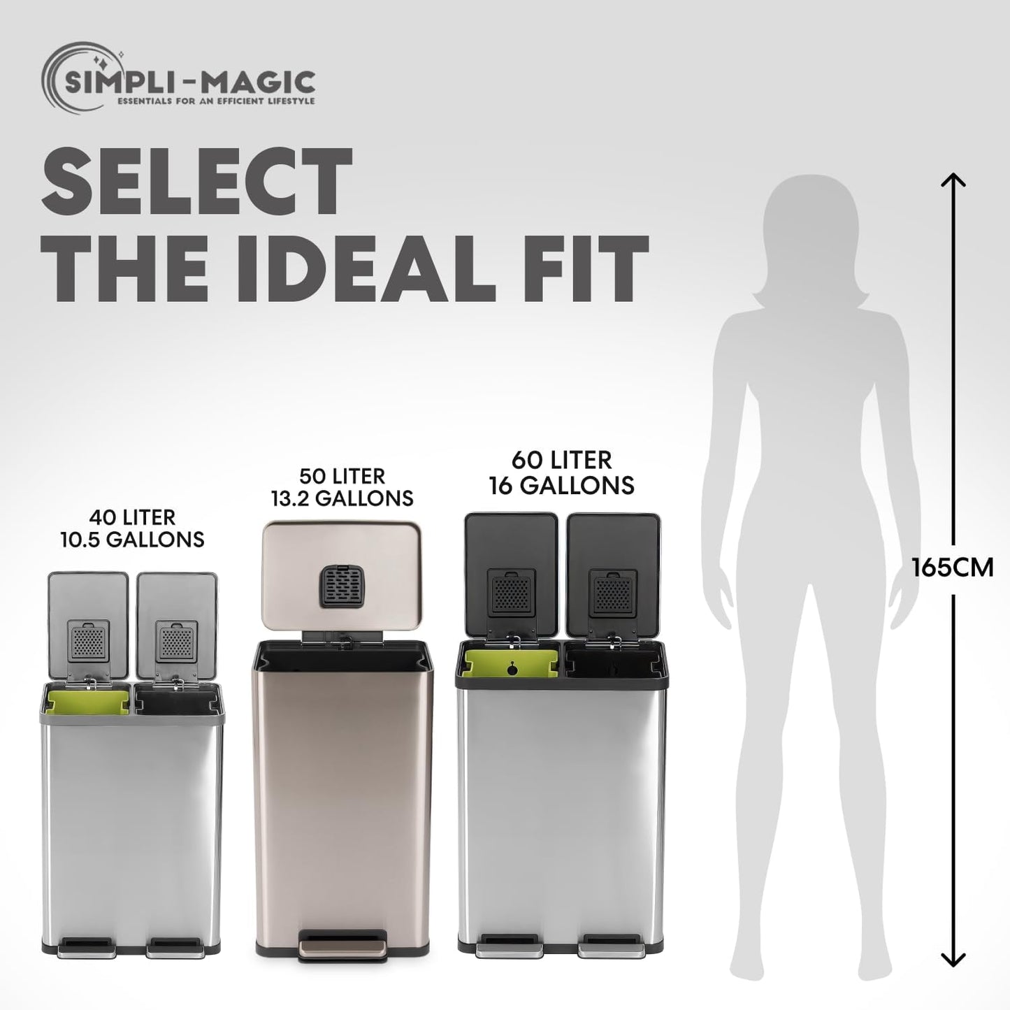 SIMPLI-Magic 13.2 Gallon/50 Liter, Kitchen Trash Can, Stainless Steel, Step-On Garbage Bin with Removable Inner Bucket for Kitchen, Office, and Bedroom, Rose Gold