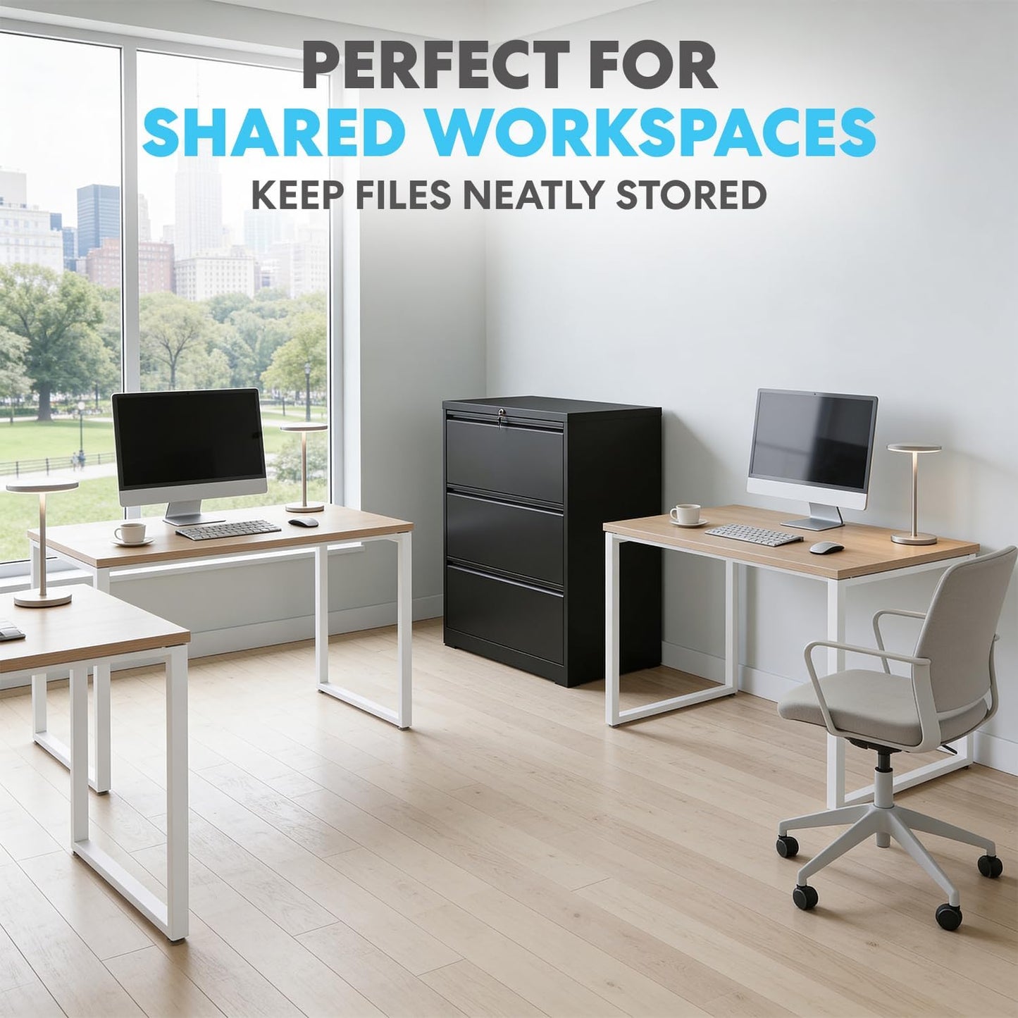 SIMPLI-MAGIC 3 Drawer Vertical Metal File Cabinet with Lock, Black