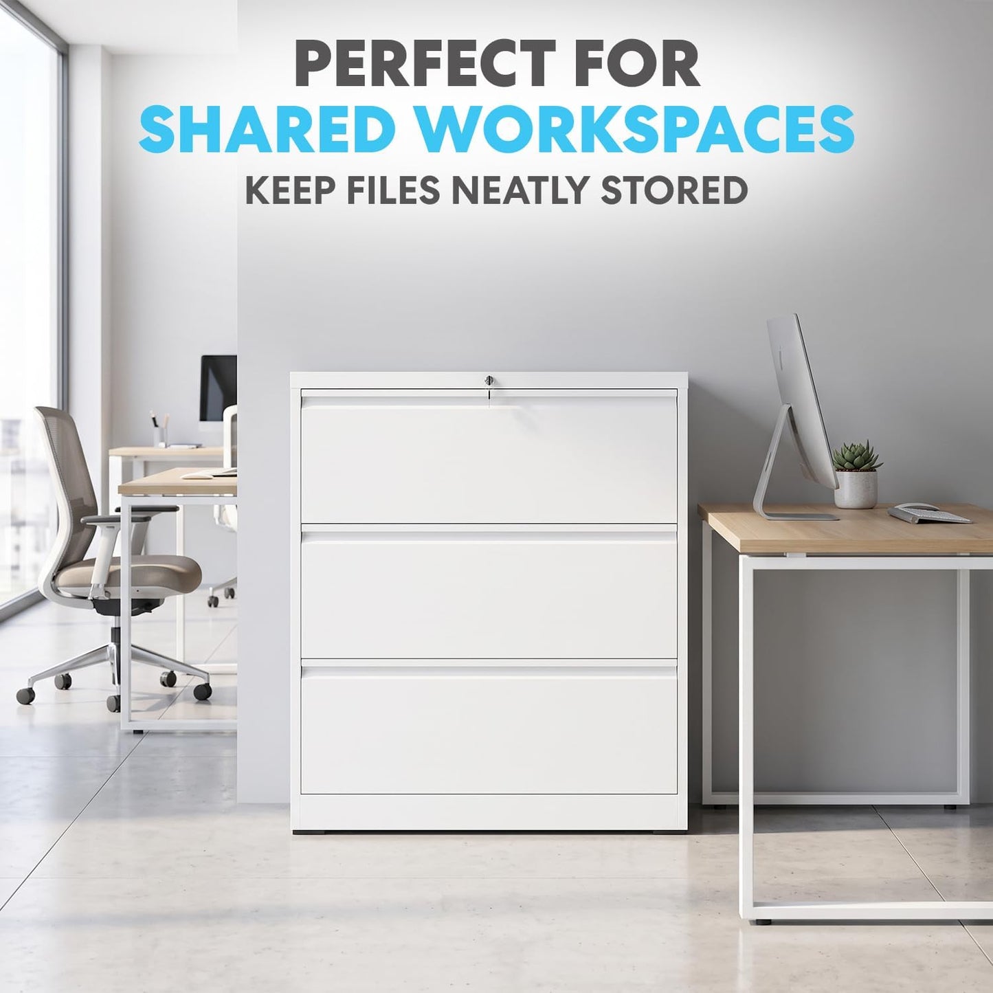 SIMPLI-MAGIC 3 Drawer Vertical Metal File Cabinet with Lock, White
