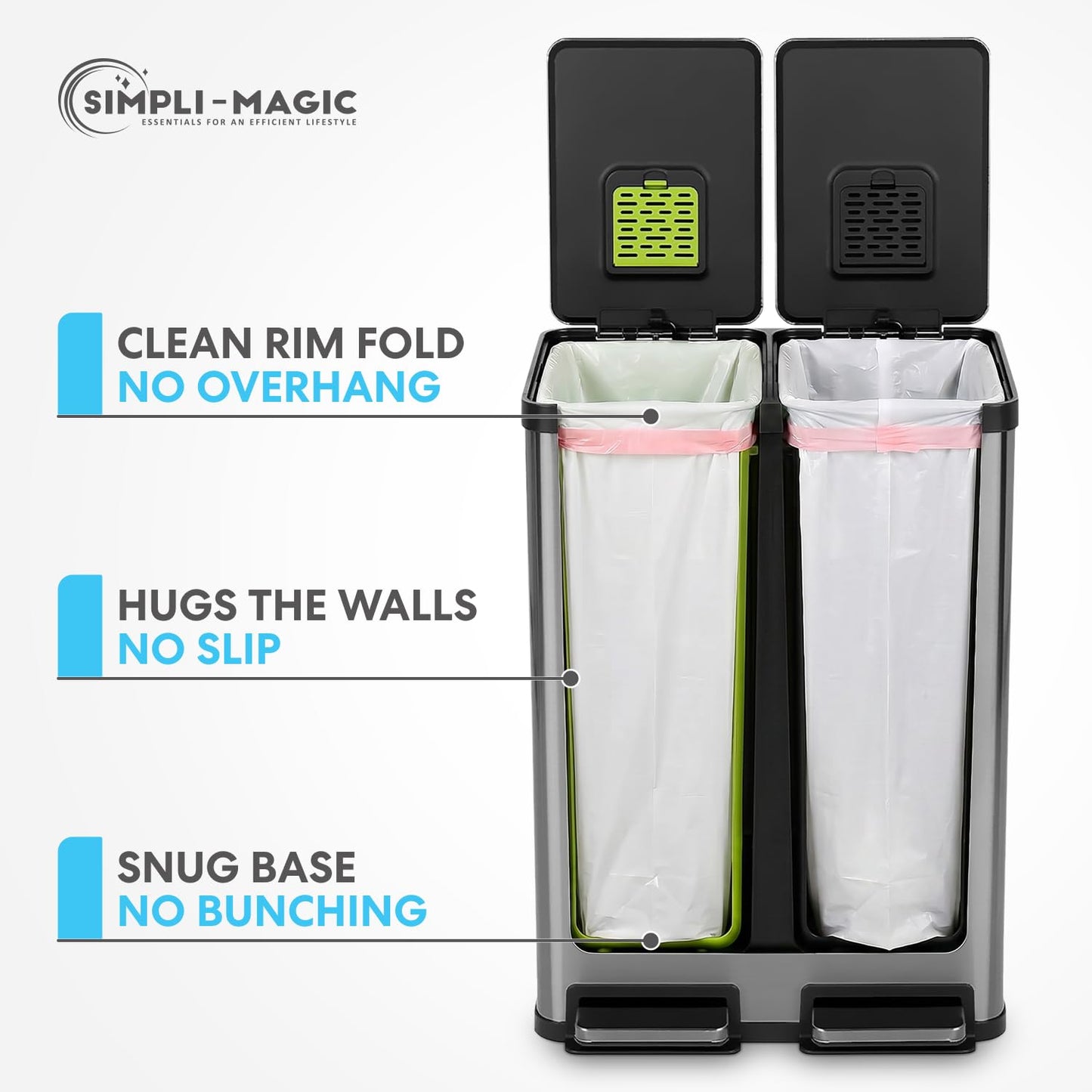 SIMPLI-MAGIC 8 Gallon / 30 Liter Trash Liner (Code A), Tear-Resistant Trash Bags for Kitchen, Office, Bathroom, and Bedroom Trash Cans, 60 pack