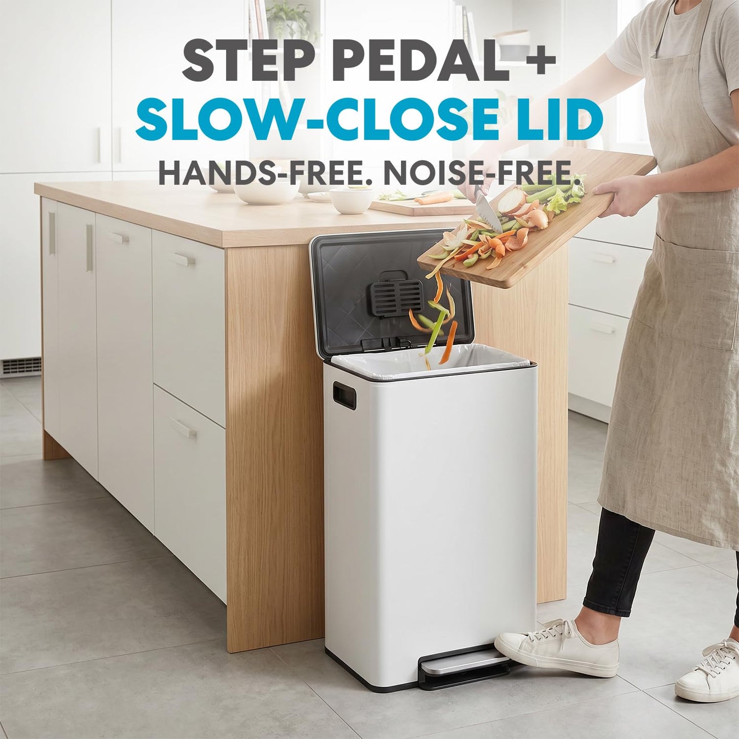 Simpli-Magic 13 Gallon / 50L Step Trash Can, Infinity Edge, Cloud Dancer