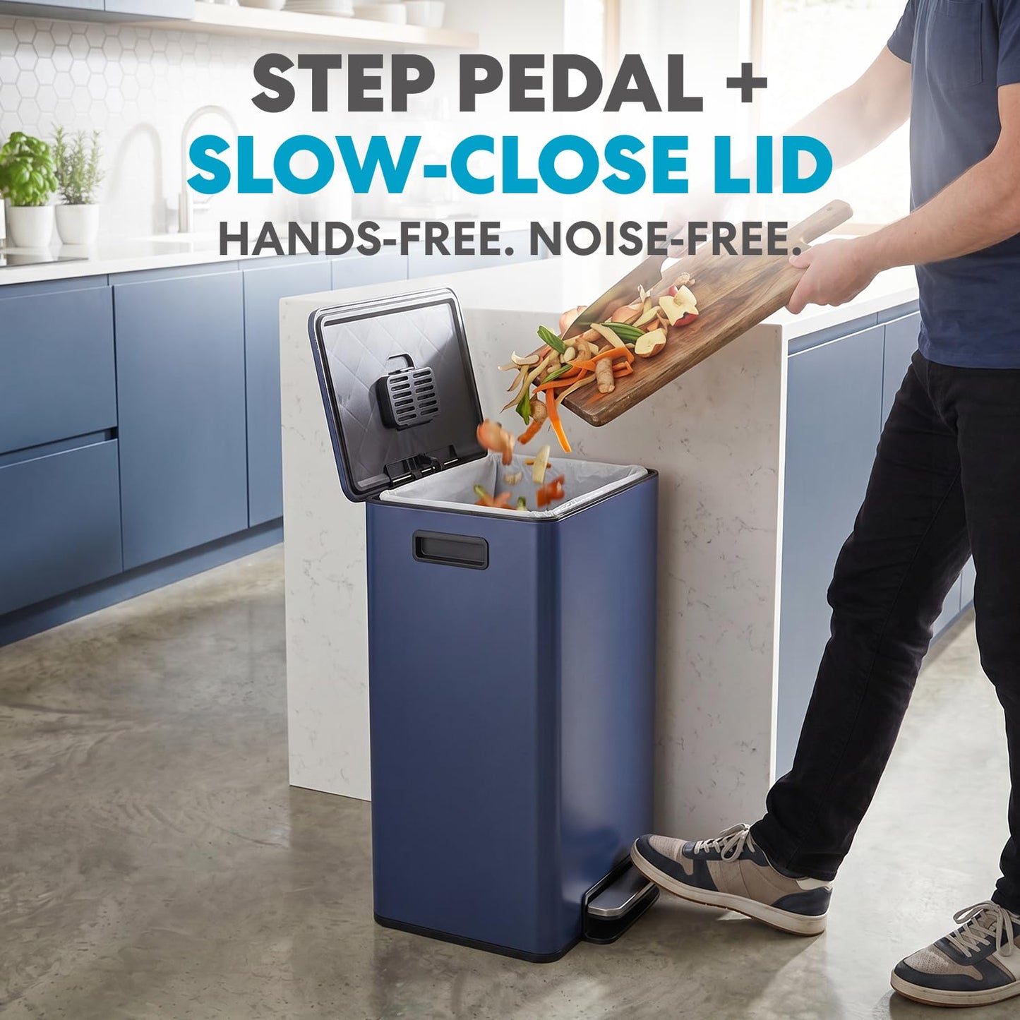 Simpli-Magic 13 Gallon / 50L Step Trash Can, Infinity Edge, Blue