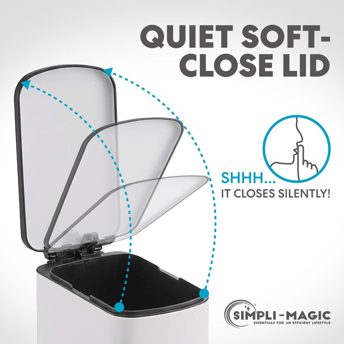 SIMPLI-MAGIC 6L/1.6G Stainless Steel Bathroom Trash Can with Hands-Free Foot Pedal, Quiet Soft-Close Lid, Compact Space Saving Size, White, 2 Pack