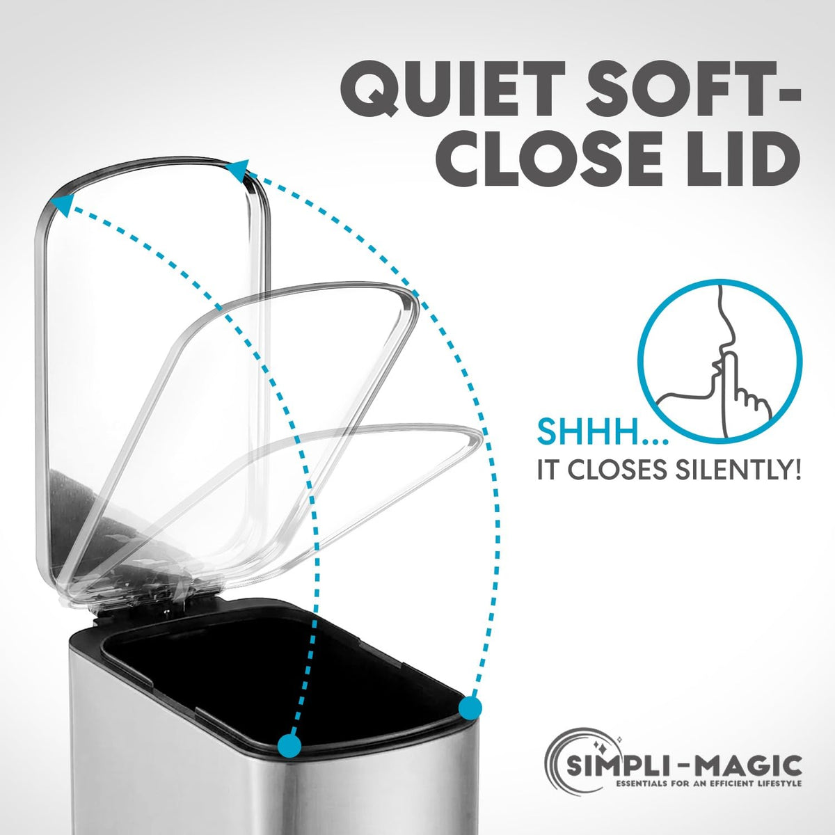SIMPLI-MAGIC 6L/1.6G Stainless Steel Bathroom Trash Can with Hands-Free Foot Pedal, Quiet Soft-Close Lid, Compact Space-Saving Size, Silver, 2 Pack