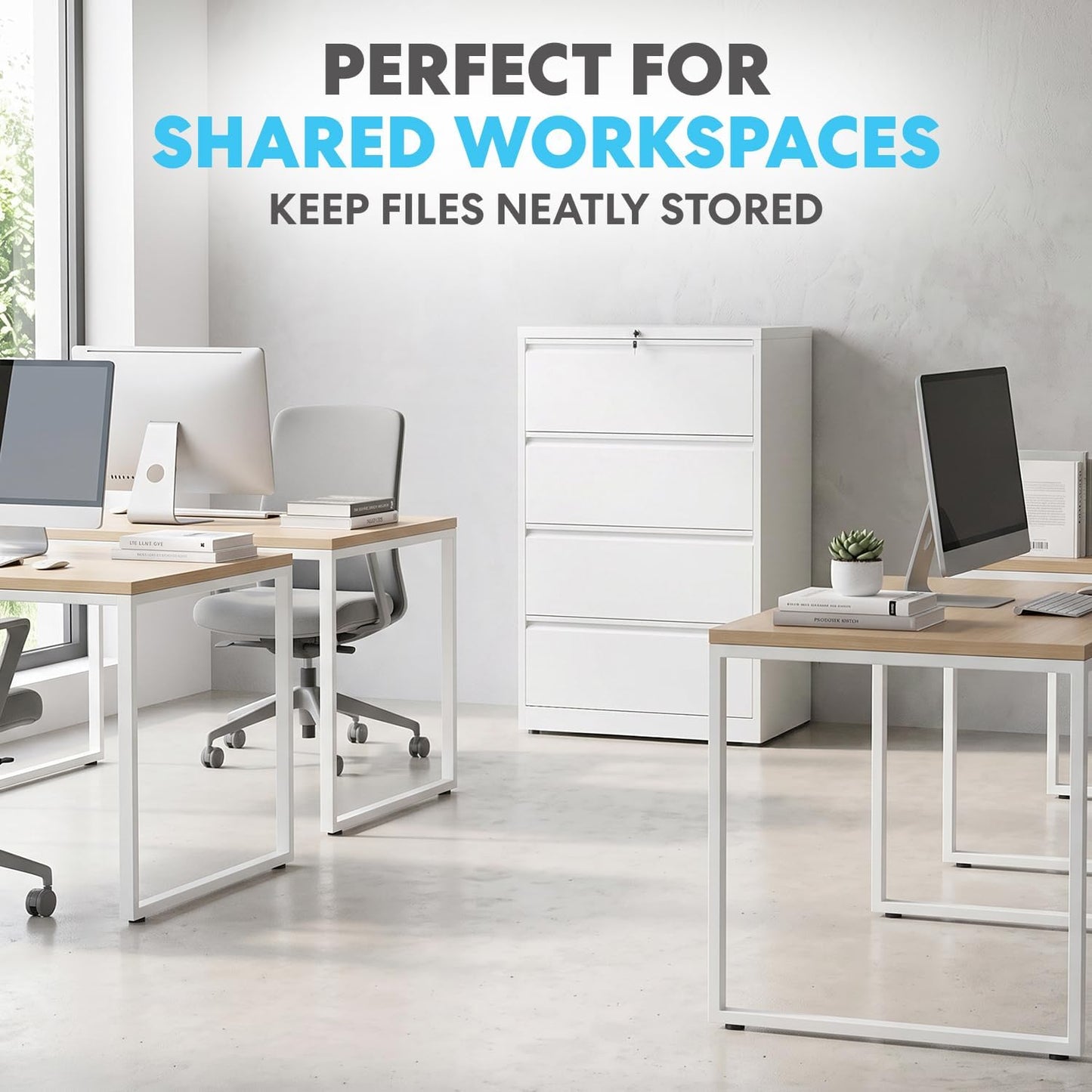 SIMPLI-MAGIC 4 Drawer Lateral Metal File Cabinet with Lock, White