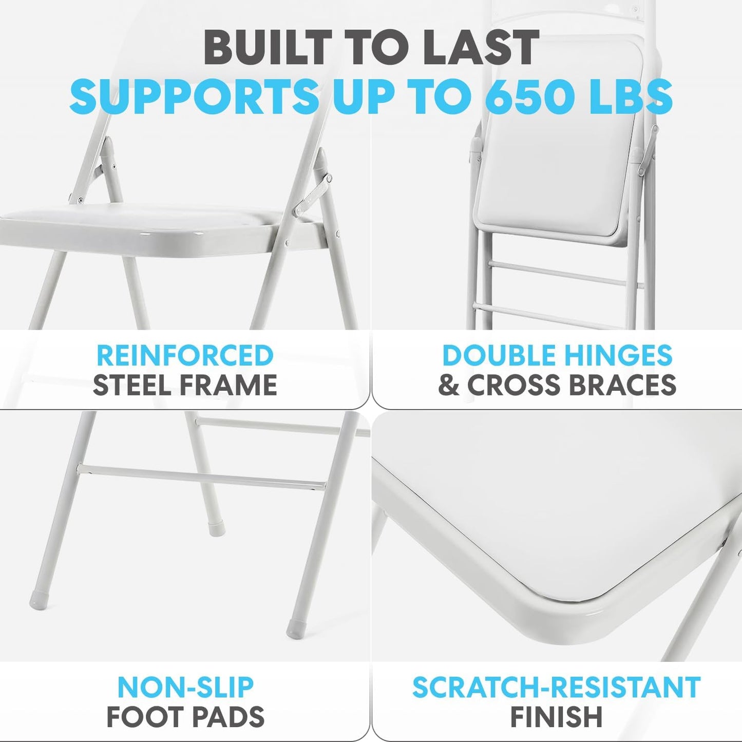 SIMPLI-Magic White Foldable Chairs with Cushion, 12-Pack Padded Folding Chairs for Indoor/Outdoor Parties, Events, Weddings, and Dining