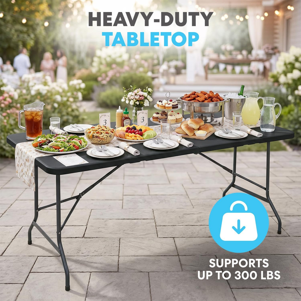 SIMPLI-MAGIC Black Foldable Table (6FT), 2-Pack Indoor/Outdoor Folding Utility Tables with Carry Handle for Parties, Events, Crafts, and Picnics
