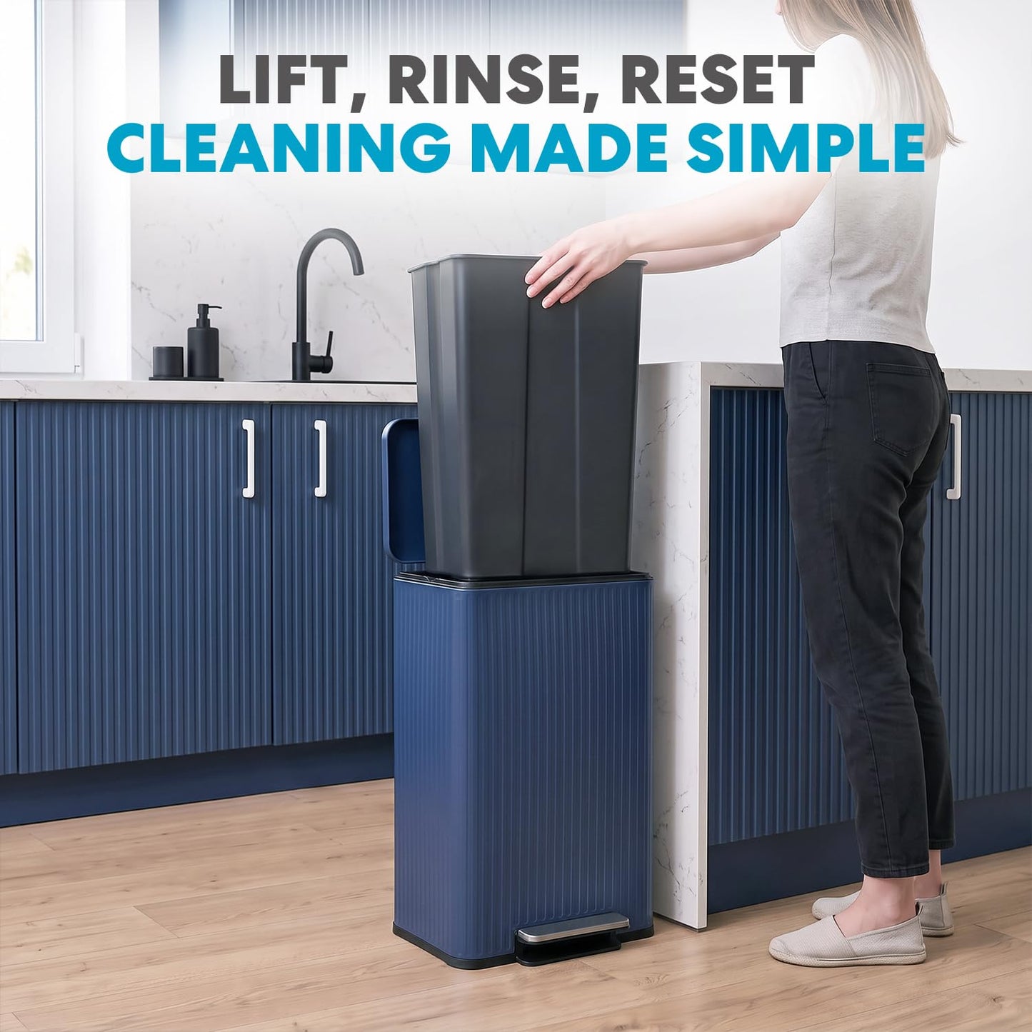 SIMPLI-MAGIC 13 Gallon/50 Liter Blue Trash Can Fluted Edge