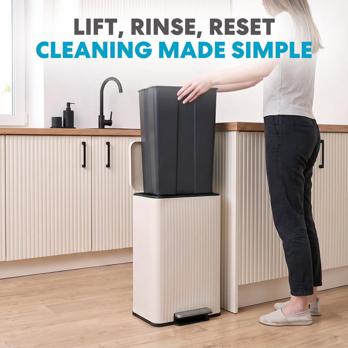 SIMPLI-MAGIC 13 Gallon/50 Liter Cream Trash Can Fluted Edge