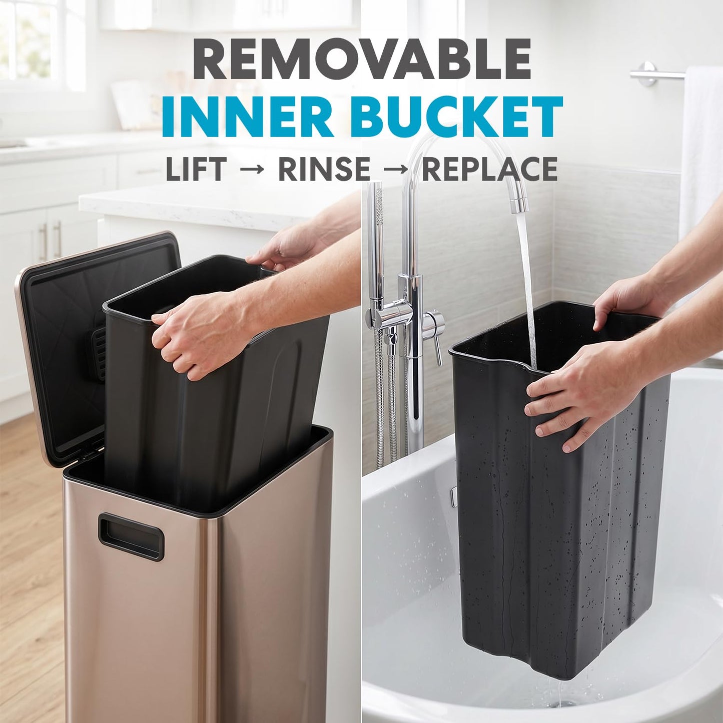Simpli-Magic 13 Gallon / 50L Step Trash Can, Infinity Edge, Rose Gold
