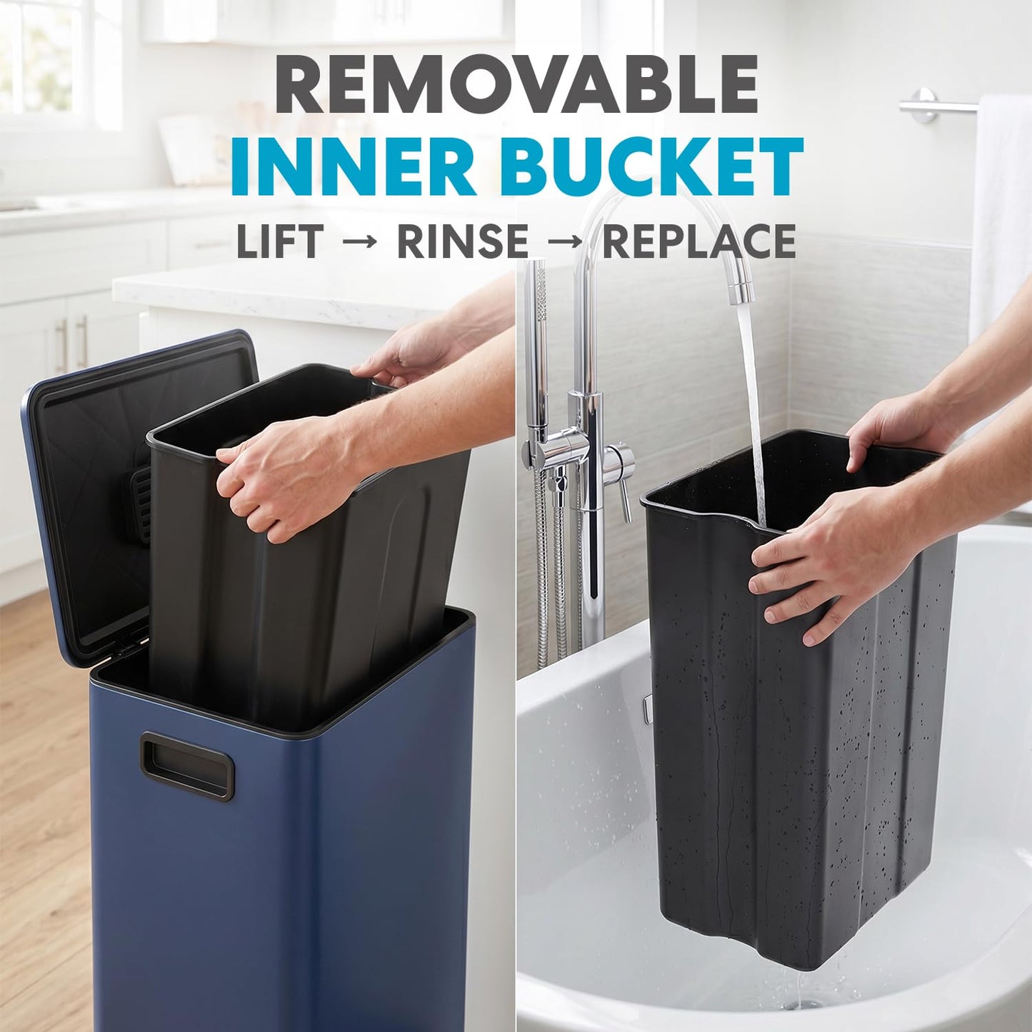Simpli-Magic 13 Gallon / 50L Step Trash Can, Infinity Edge, Blue