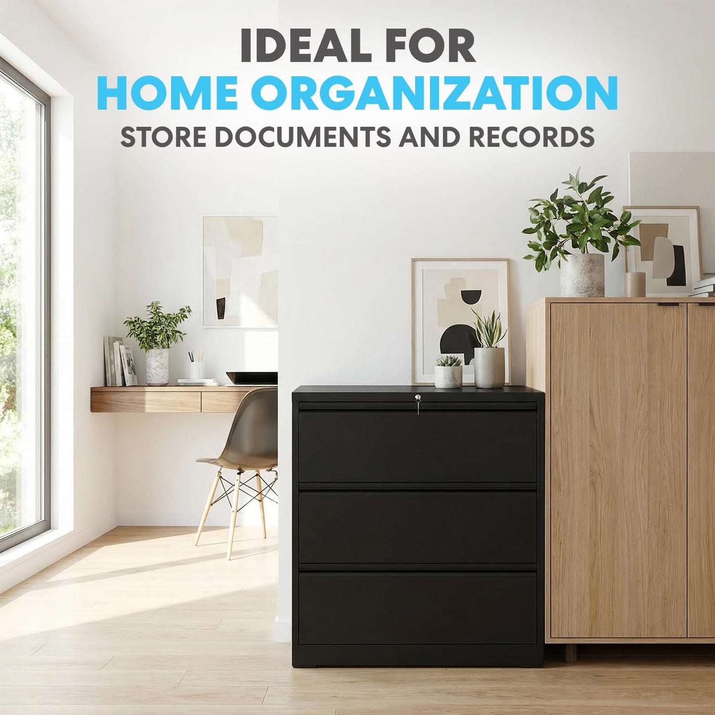 SIMPLI-MAGIC 3 Drawer Vertical Metal File Cabinet with Lock, Black