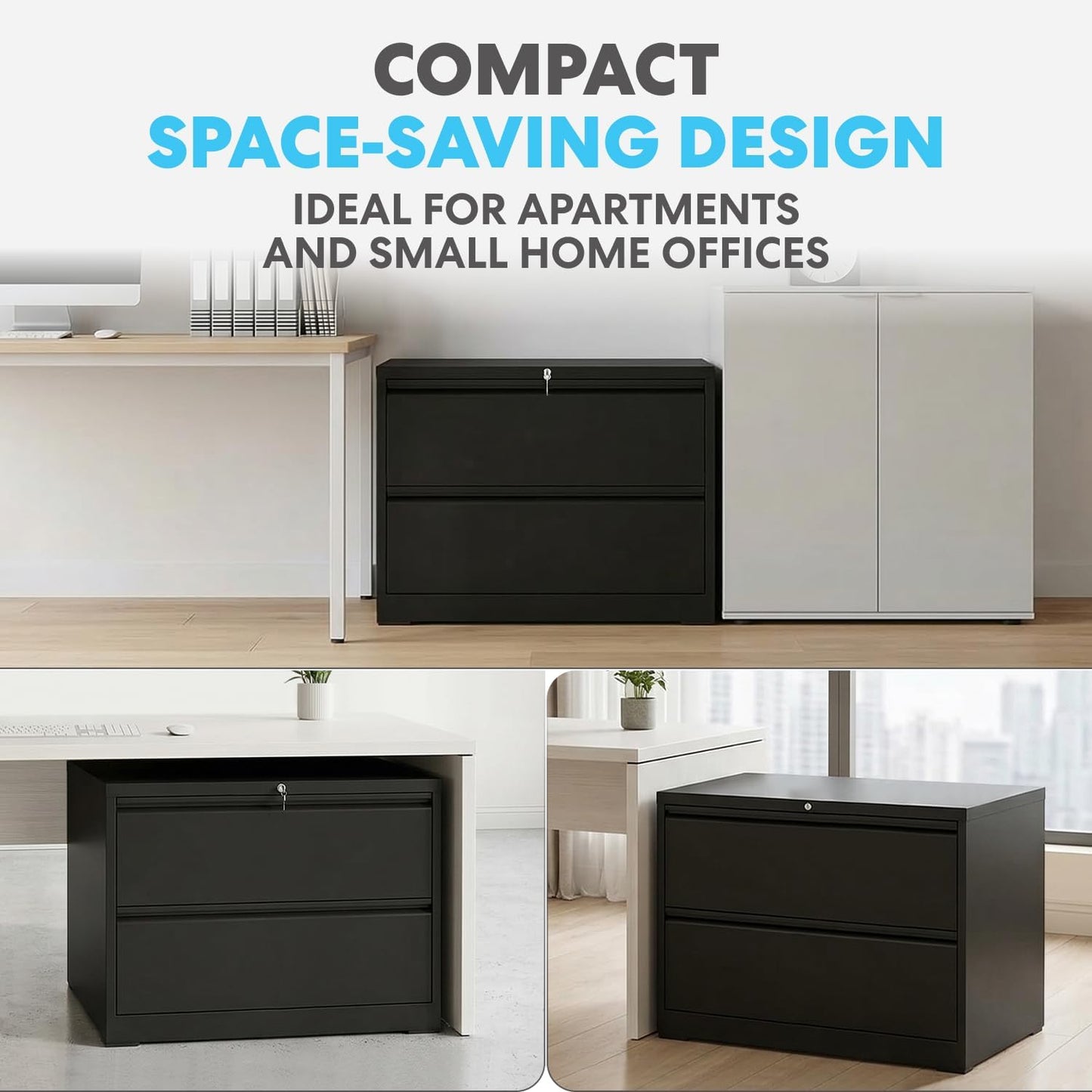 SIMPLI-MAGIC 2 Drawer Metal File Cabinet with Lock, Home Office, Black