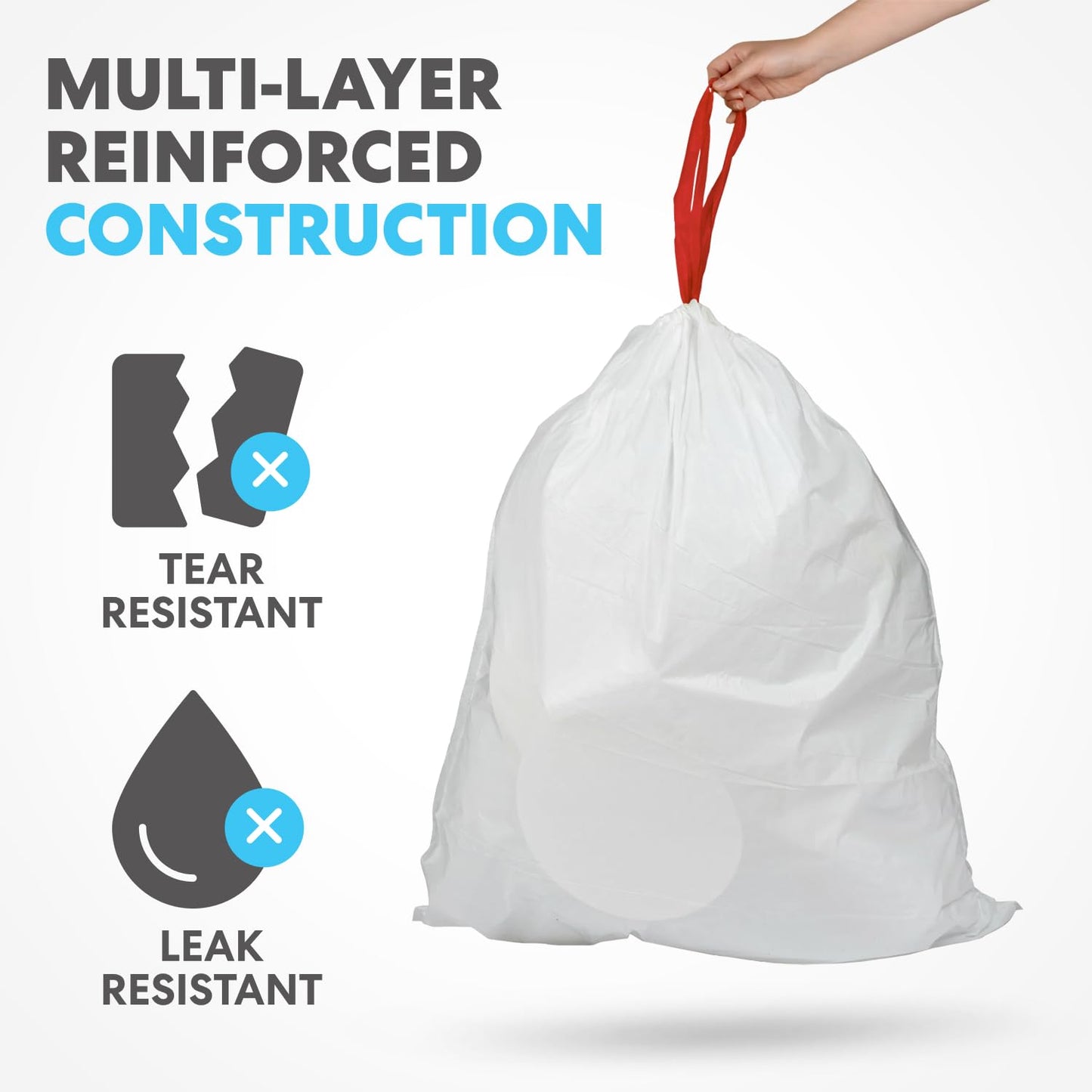 SIMPLI-MAGIC 8 Gallon / 30 Liter Trash Liner (Code A), Tear-Resistant Trash Bags for Kitchen, Office, Bathroom, and Bedroom Trash Cans, 60 pack