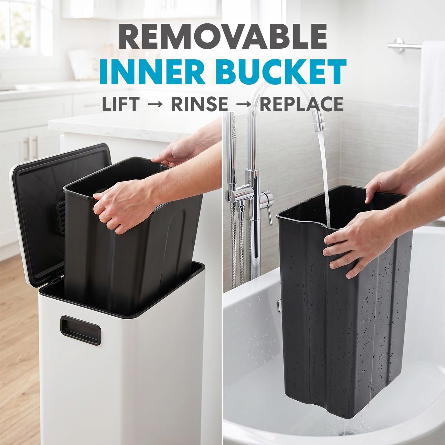 Simpli-Magic 13 Gallon / 50L Step Trash Can, Infinity Edge, Cloud Dancer