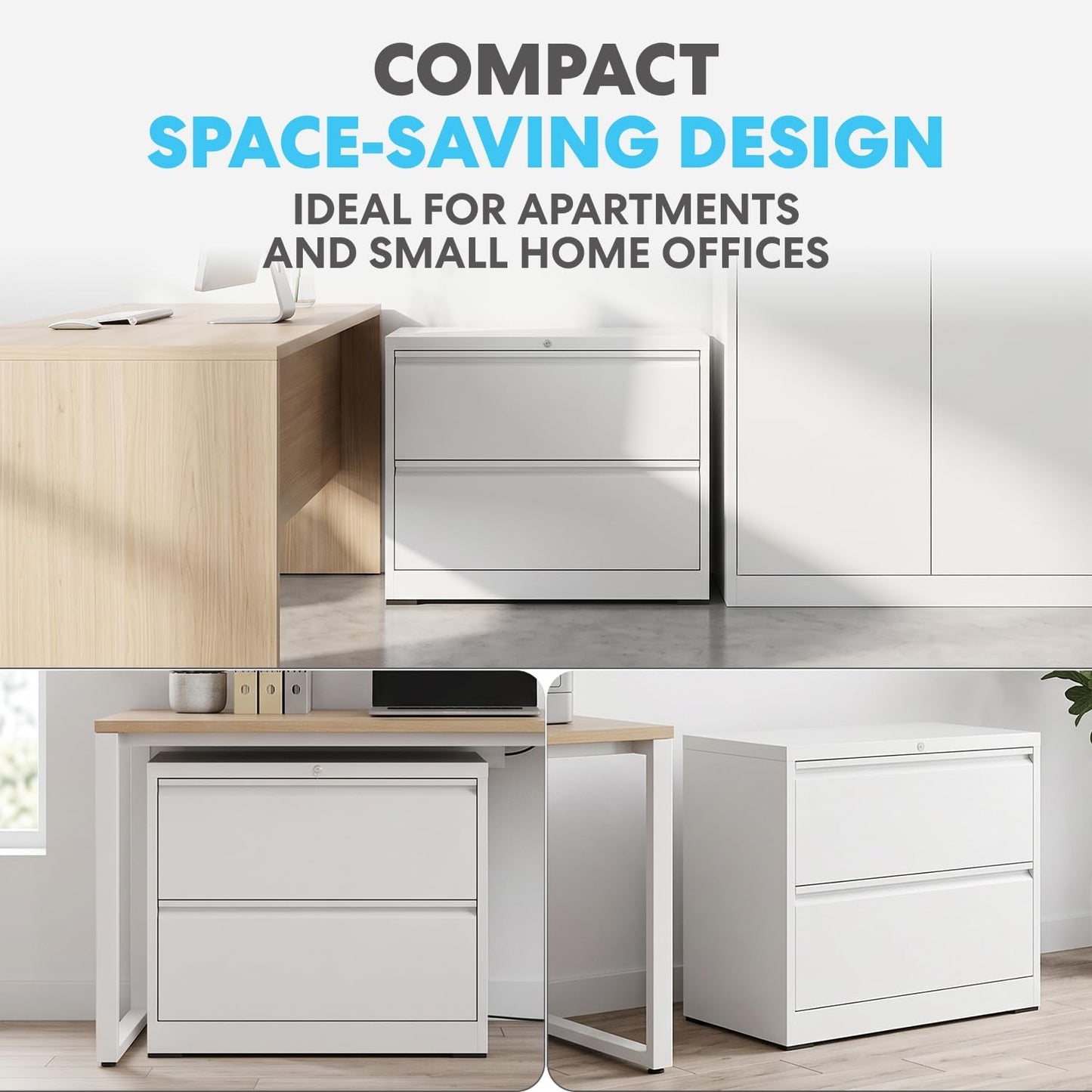 SIMPLI-MAGIC 2 Drawer Metal File Cabinet with Lock, Home Office, White