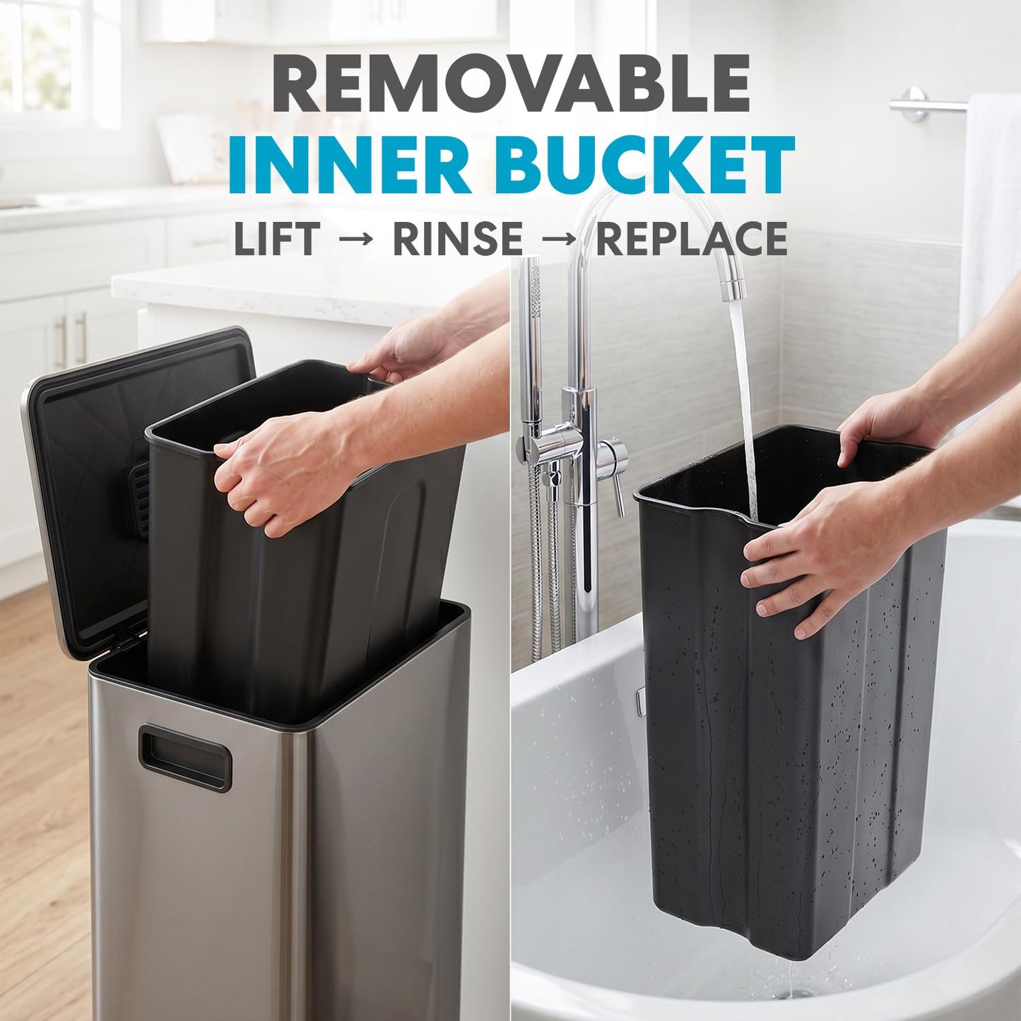 Simpli-Magic 13 Gallon / 50L Step Trash Can, Infinity Edge, Black
