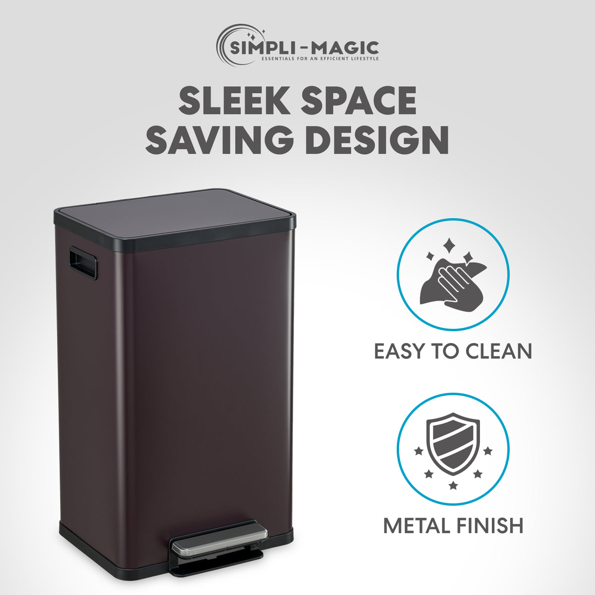 50 Liter / 13.2 Gallon Soft-Close, Smudge Resistant Trash Can with Foot Pedal and Built in Filter- Brown
