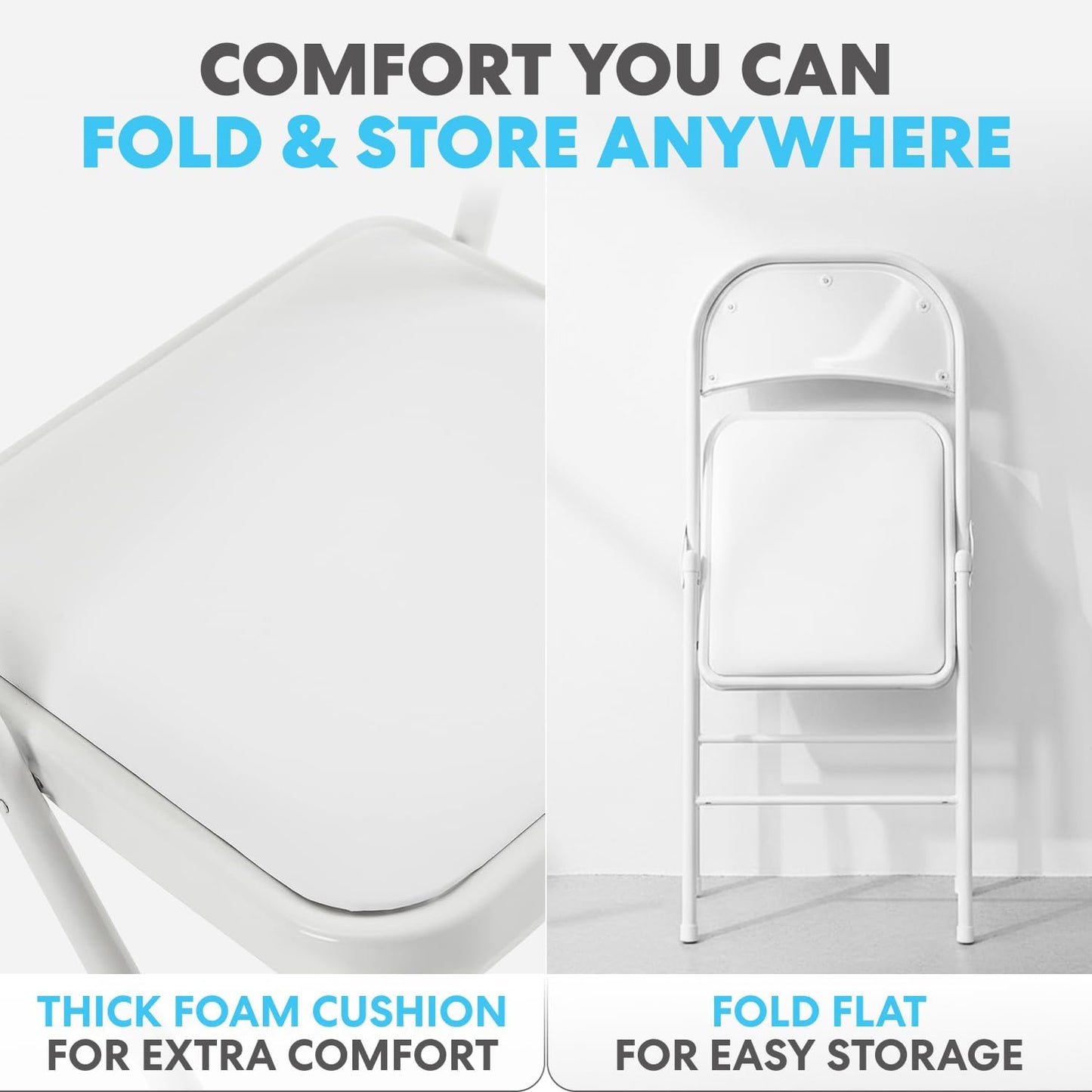 SIMPLI-Magic White Foldable Chairs with Cushion, 12-Pack Padded Folding Chairs for Indoor/Outdoor Parties, Events, Weddings, and Dining