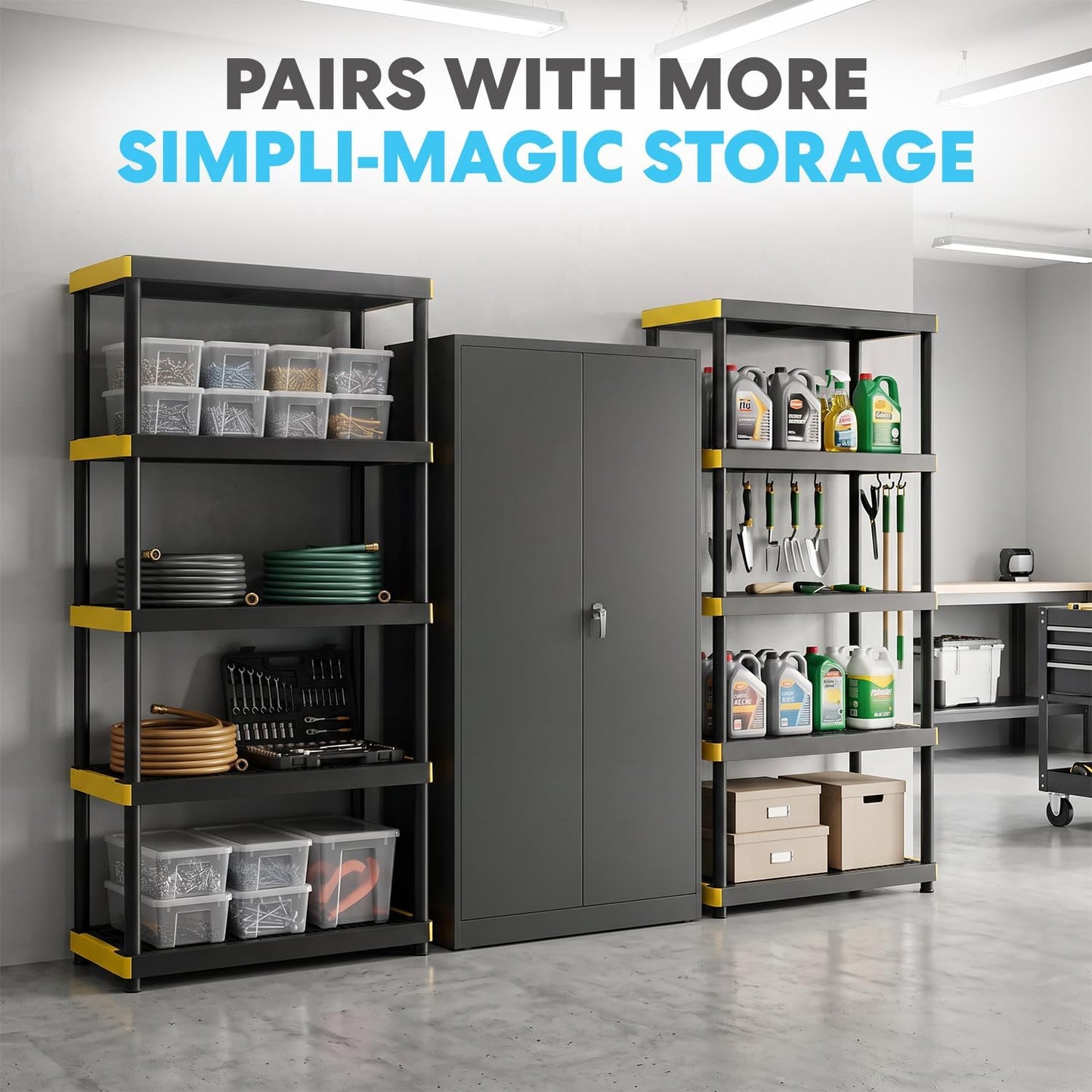 SIMPLI-MAGIC Metal Garage Storage Cabinet with Lock, Tall Tool Organizer Steel Locker, 4 Adjustable Shelves for Home, Office, Warehouse, Garage, Black