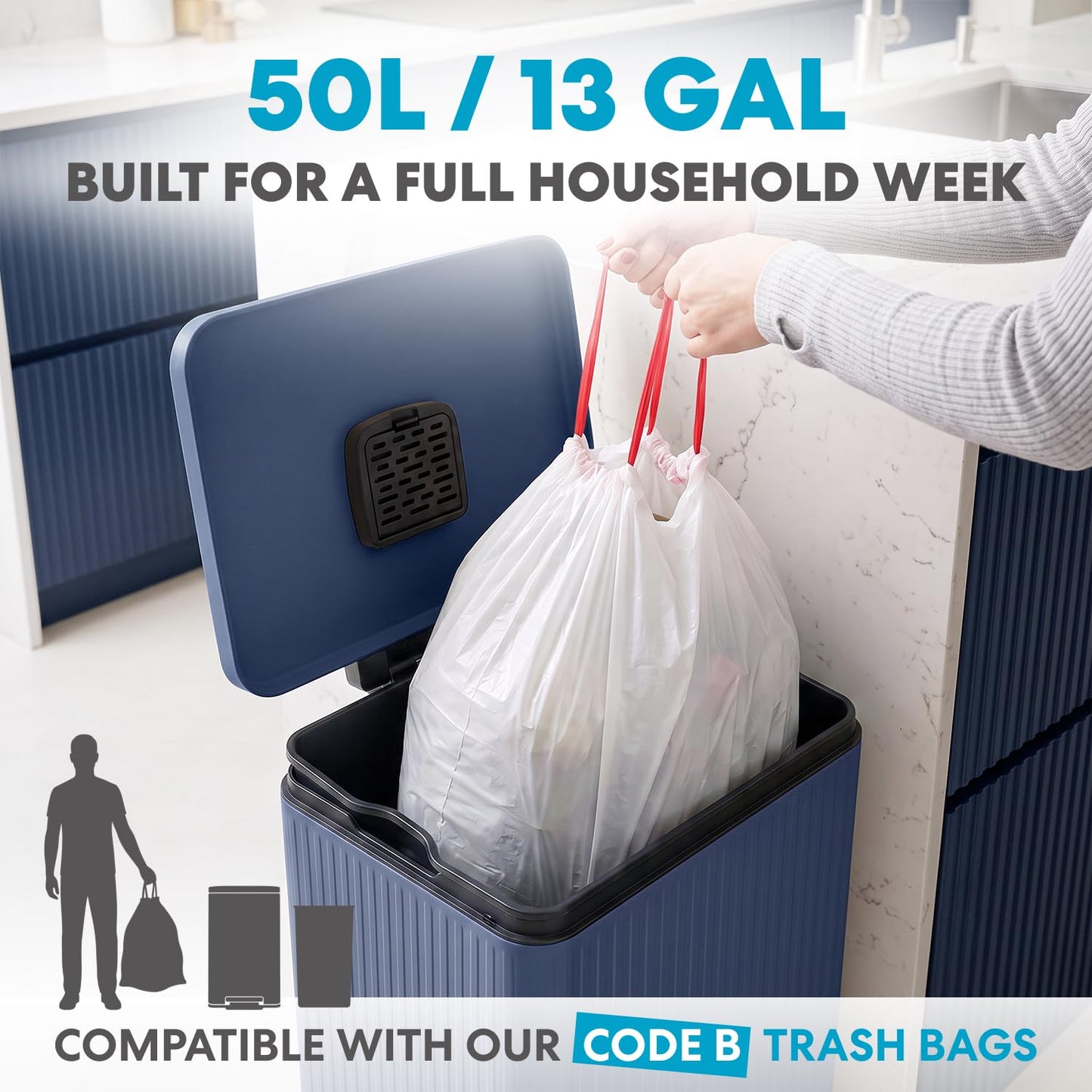 SIMPLI-MAGIC 13 Gallon/50 Liter Blue Trash Can Fluted Edge