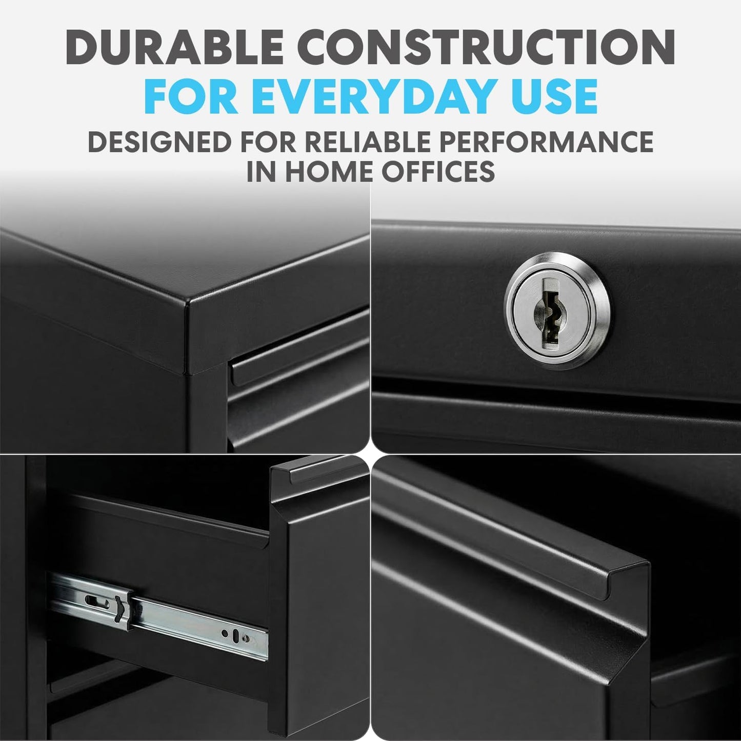 SIMPLI-MAGIC 2 Drawer Metal File Cabinet with Lock, Home Office, Black