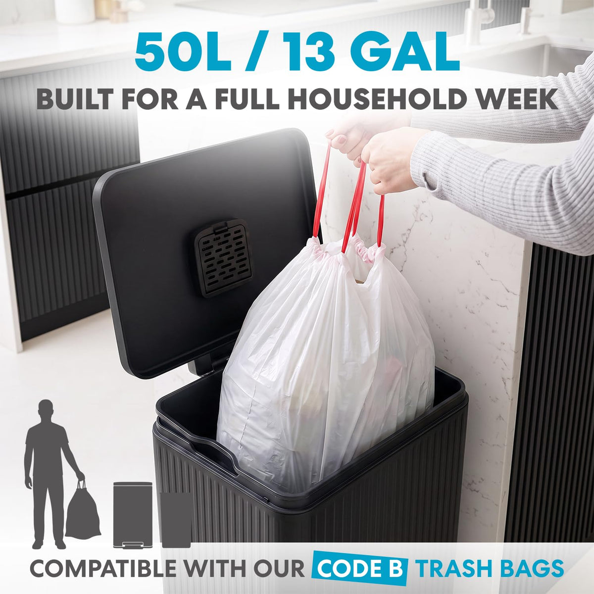 SIMPLI-MAGIC 13 Gallon/50 Liter Black Trash Can Fluted Edge