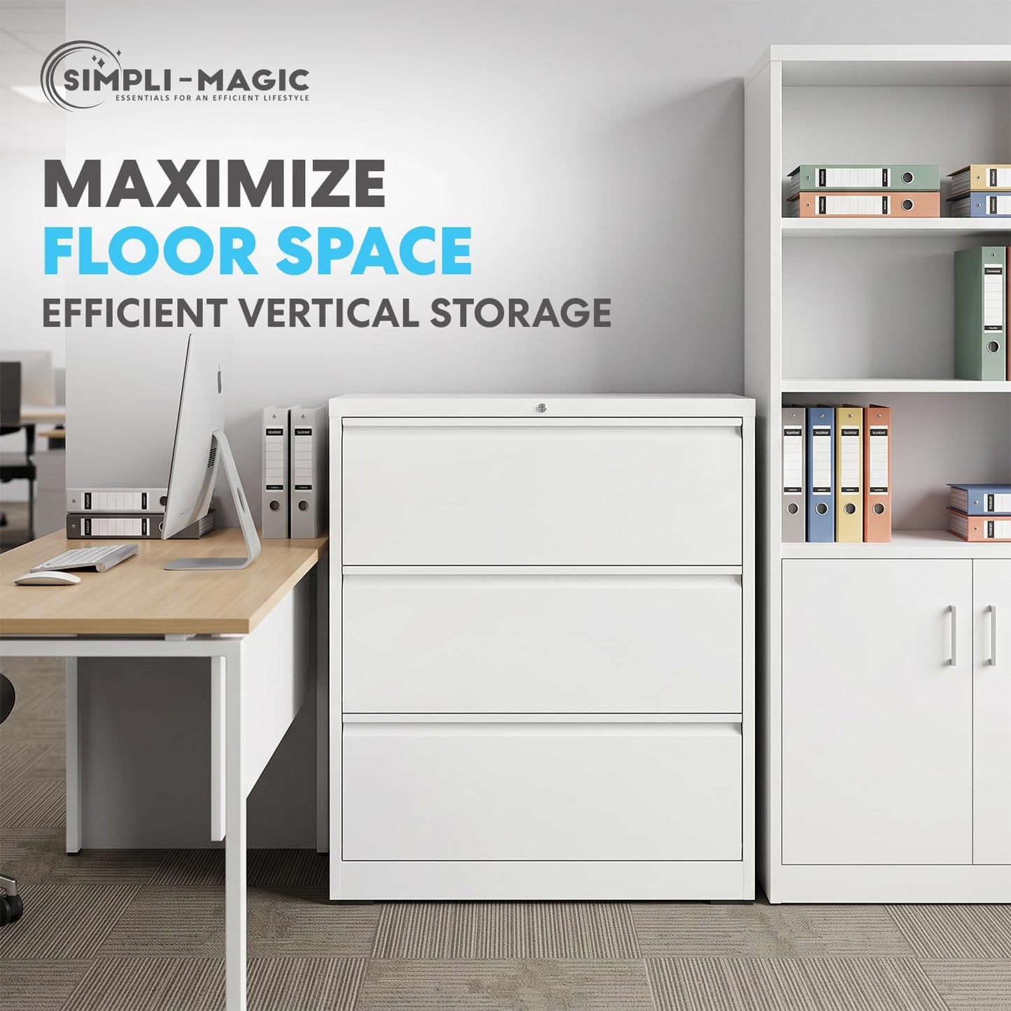 SIMPLI-MAGIC 3 Drawer Vertical Metal File Cabinet with Lock, White