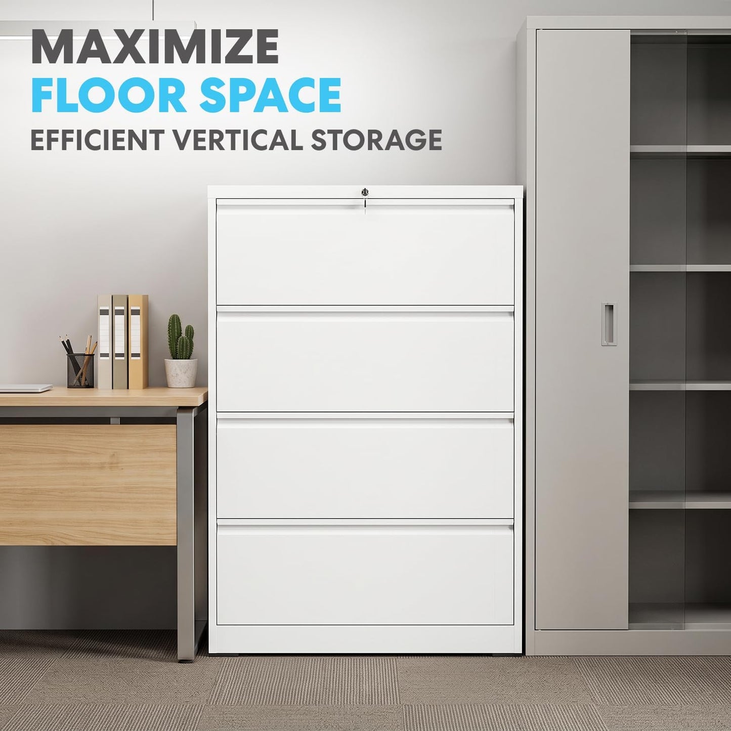 SIMPLI-MAGIC 4 Drawer Lateral Metal File Cabinet with Lock, White