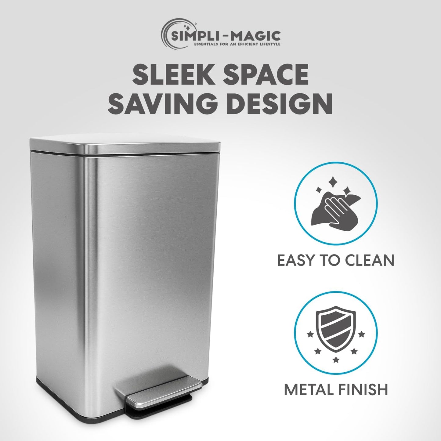 SIMPLI-Magic 13.2 Gallon/50 Liter, Kitchen Trash Can, Stainless Steel, Step-On Garbage Bin with Removable Inner Bucket for Kitchen, Office, and Bedroom