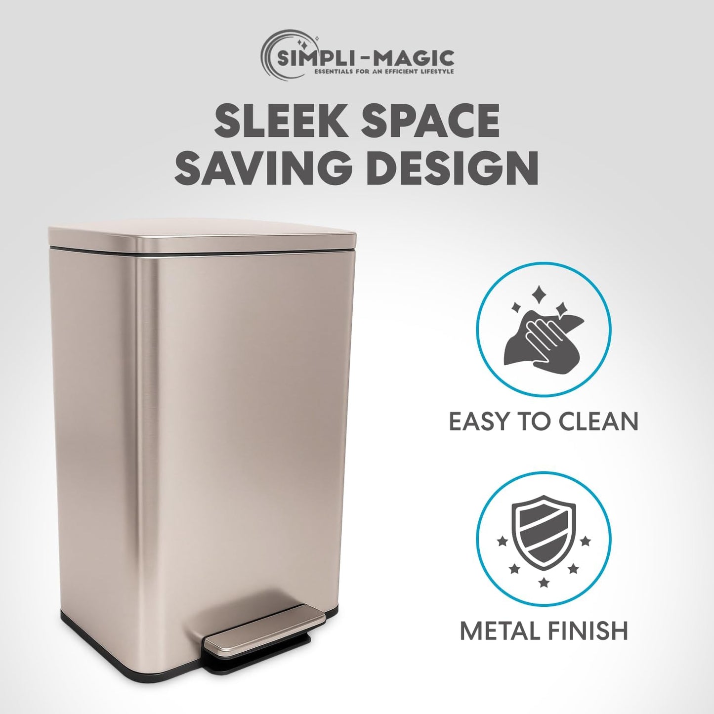 SIMPLI-Magic 13.2 Gallon/50 Liter, Kitchen Trash Can, Stainless Steel, Step-On Garbage Bin with Removable Inner Bucket for Kitchen, Office, and Bedroom, Rose Gold