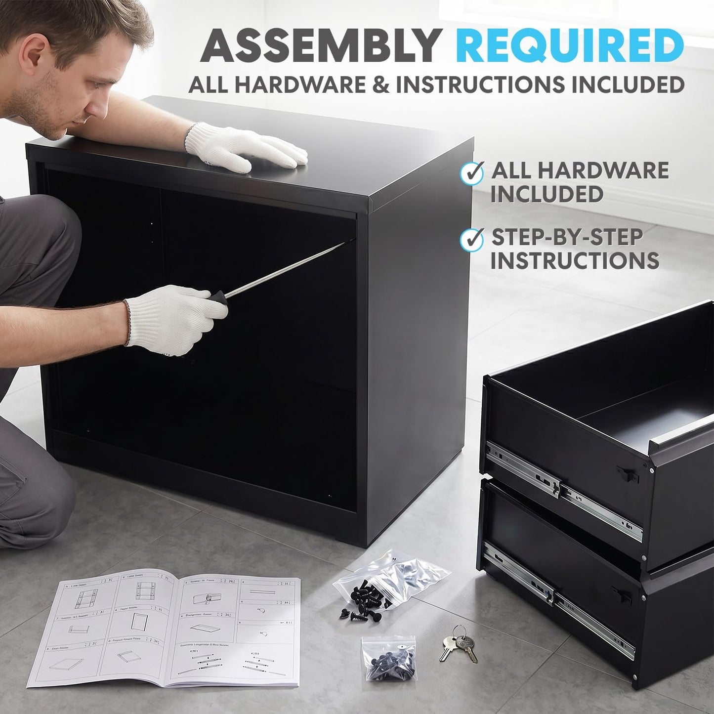 SIMPLI-MAGIC 2 Drawer Metal File Cabinet with Lock, Home Office, Black