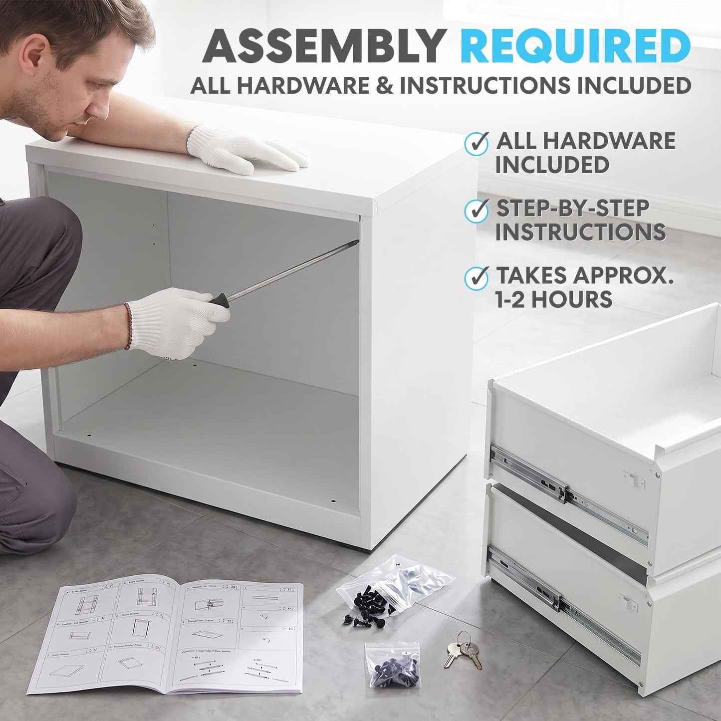 SIMPLI-MAGIC 3 Drawer Vertical Metal File Cabinet with Lock, White
