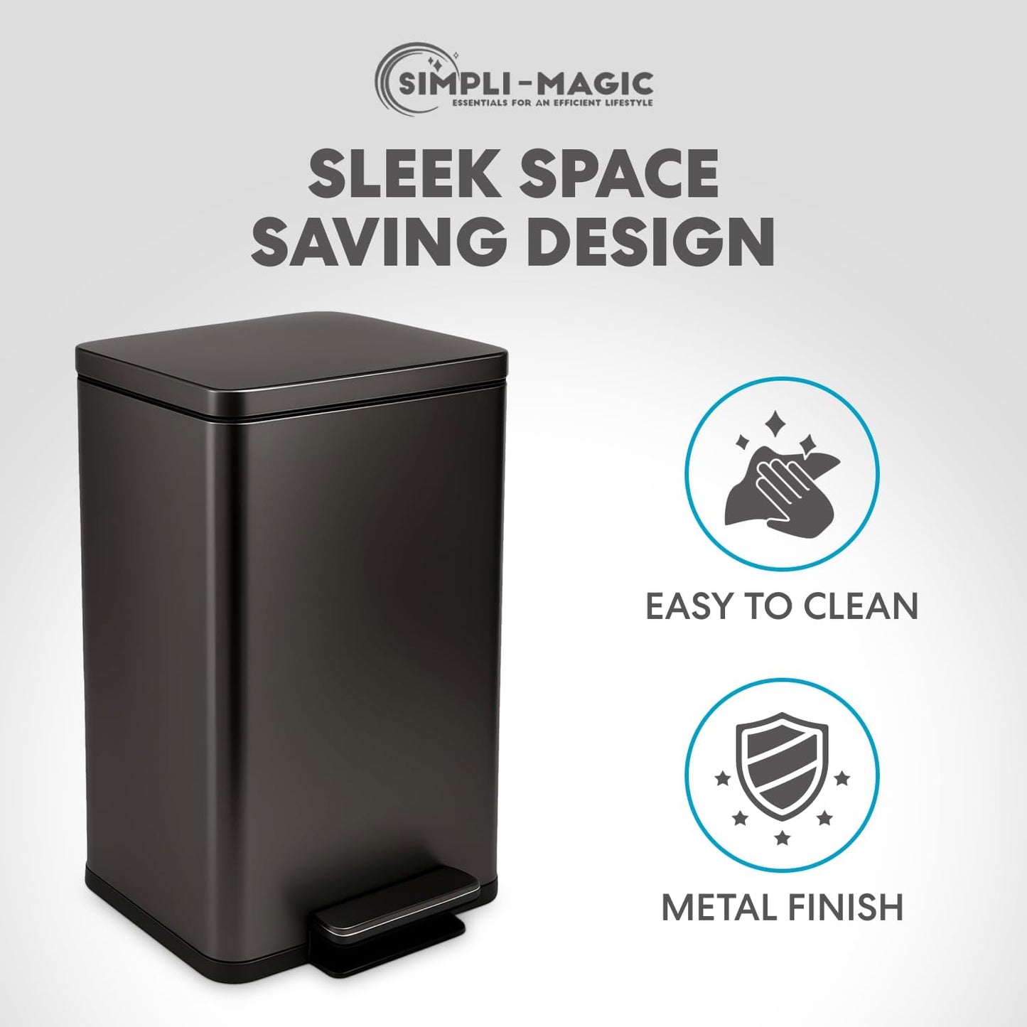 SIMPLI-Magic 13.2 Gallon/50 Liter, Kitchen Trash Can, Stainless Steel, Step-On Garbage Bin with Removable Inner Bucket for Kitchen, Office, and Bedroom, Gunmetal