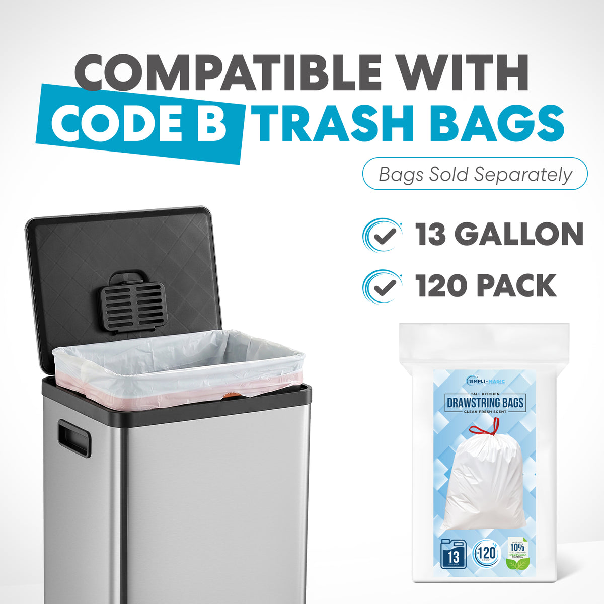 SIMPLI-MAGIC 50 Liter / 13.2 Gallon Soft-Close, Smudge Resistant Trash Can with Foot Pedal and Built in Filter- Stainless Steel, Sleek Finish