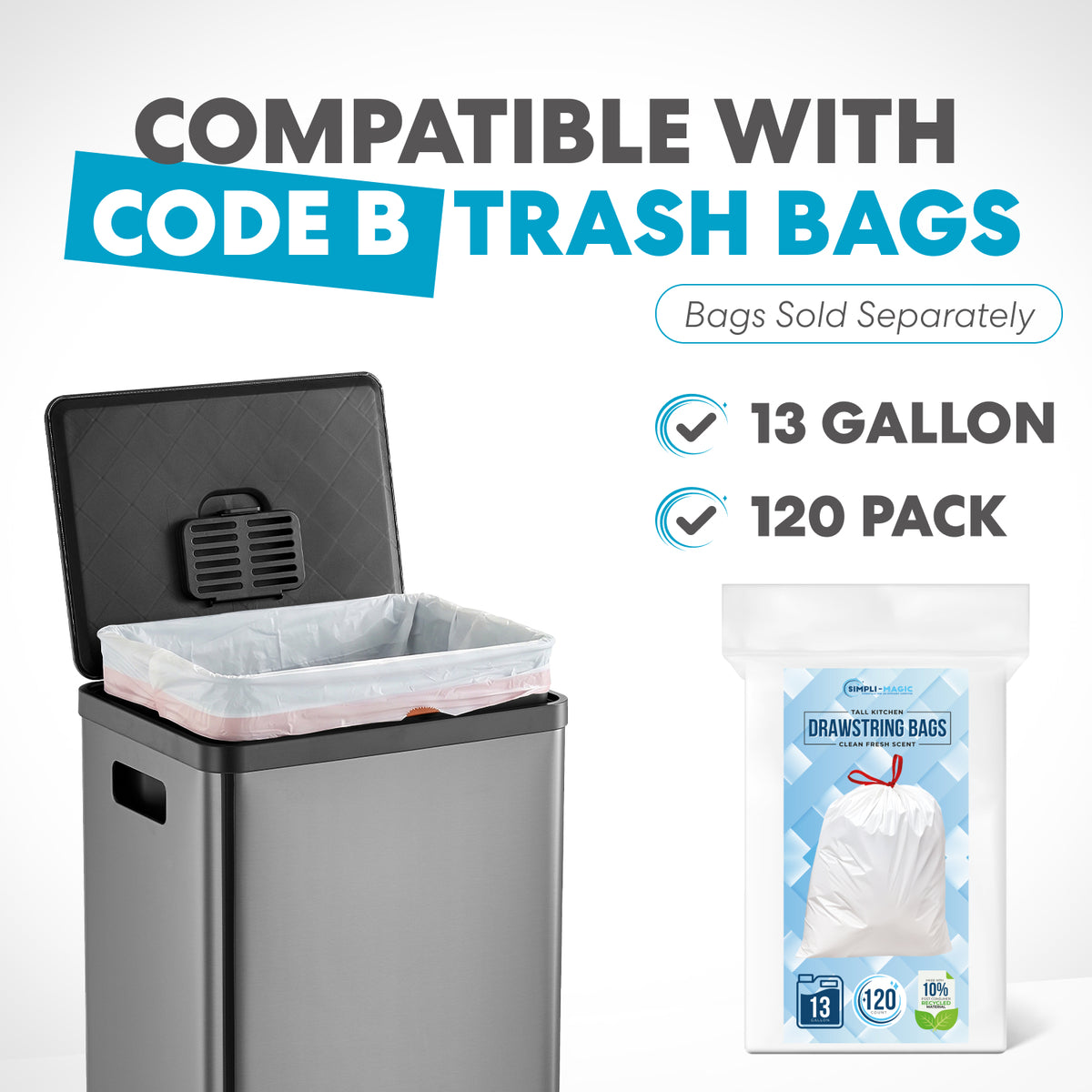SIMPLI-MAGIC 50 Liter / 13.2 Gallon Soft-Close, Smudge Resistant Trash Can with Foot Pedal and Built in Filter- Stainless Steel, Black Gun Metal Finish